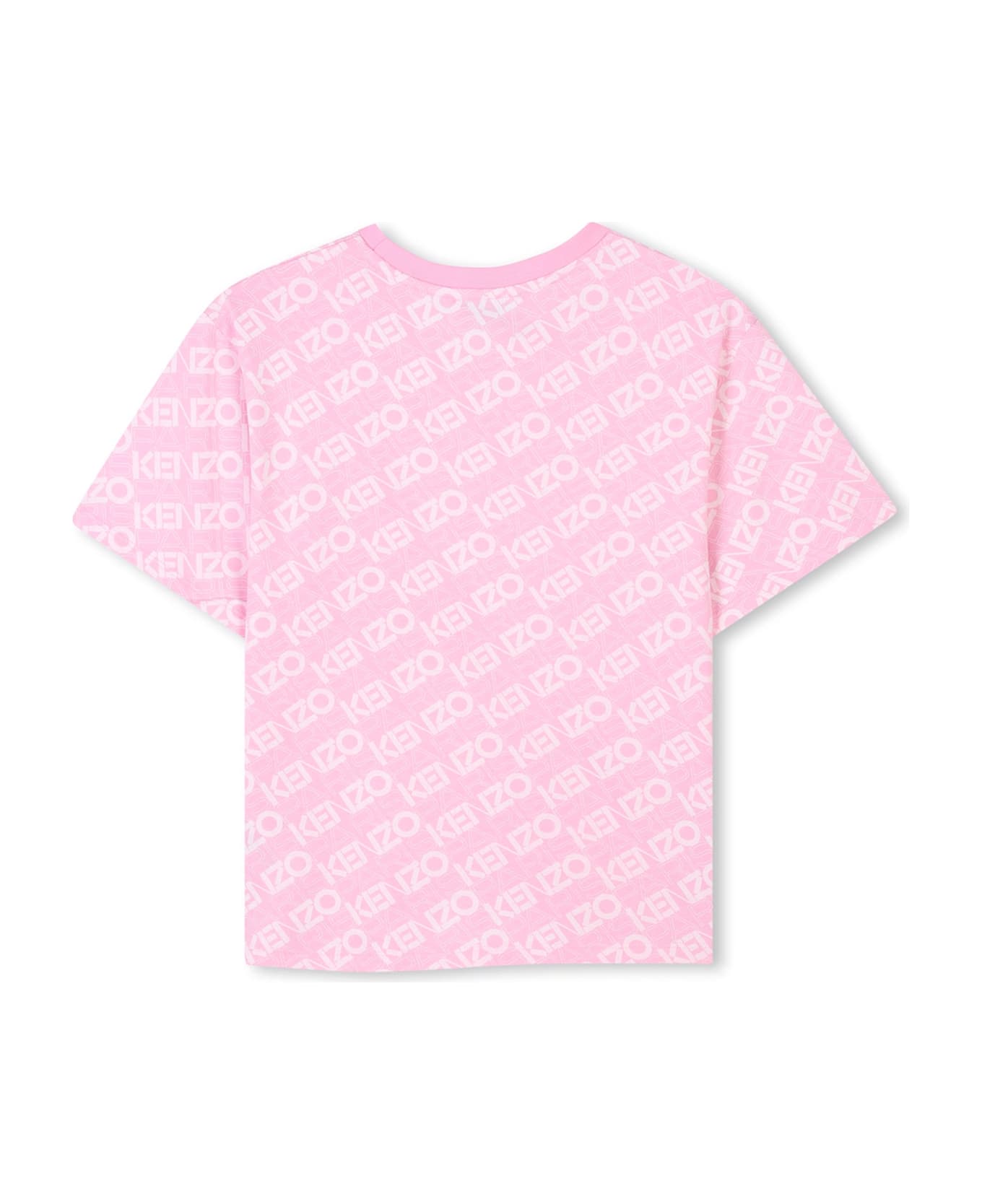 Kenzo Kids Pink Crop T-shirt For Girl With Logo - Pink