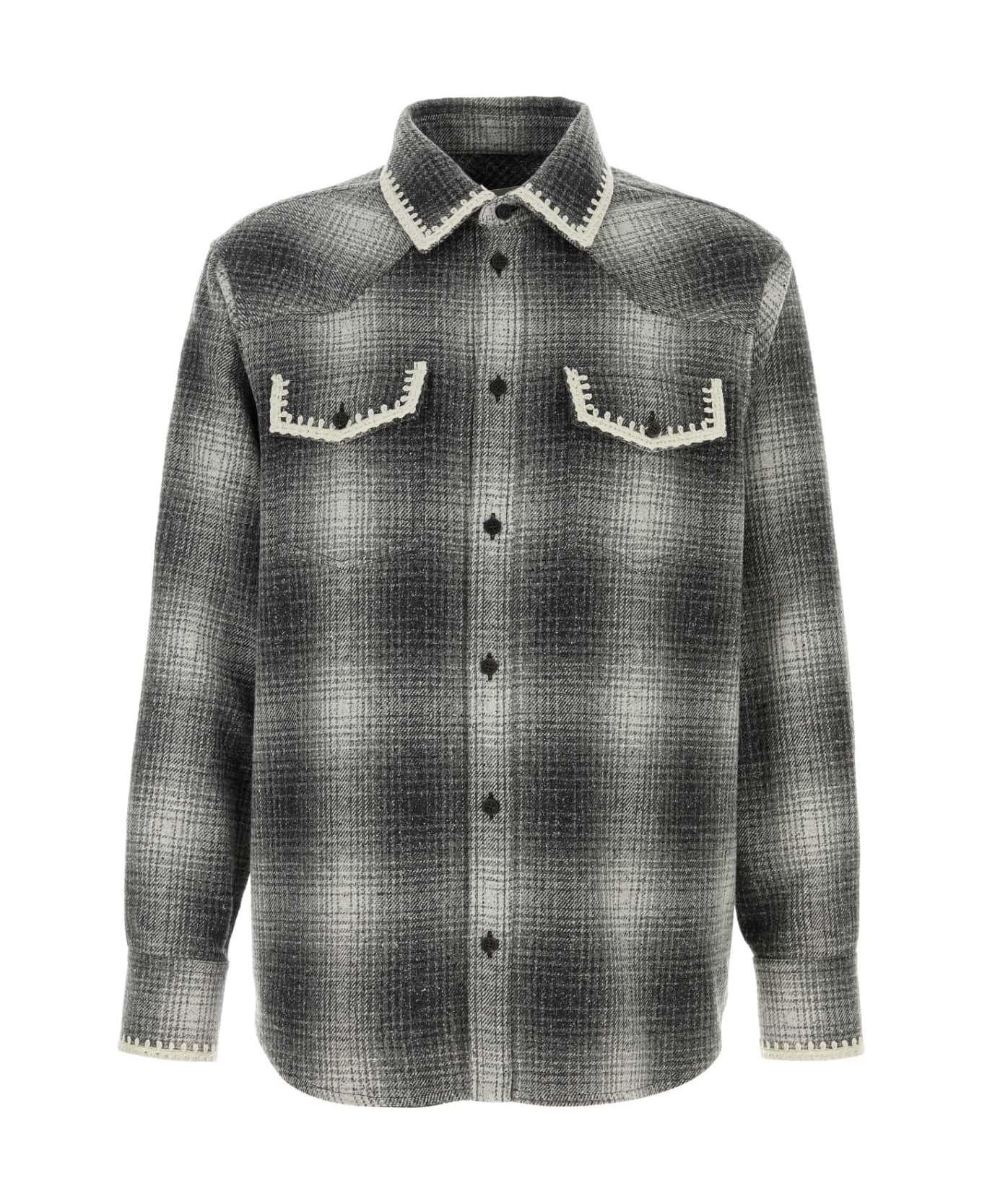 Golden Goose Embroidered Flannel Shirt - PEWTERGRAYOFFWHITE