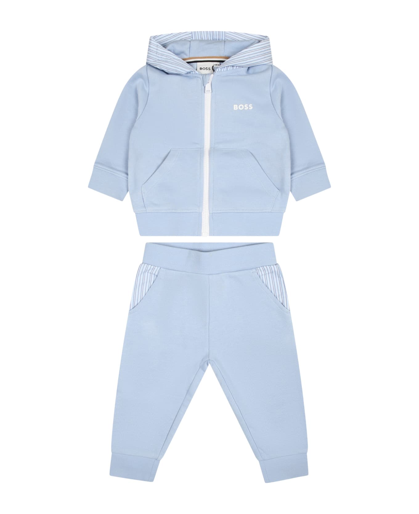 Hugo Boss Light Blue Suit For Baby Boy With Logo - Light Blue ボトムス