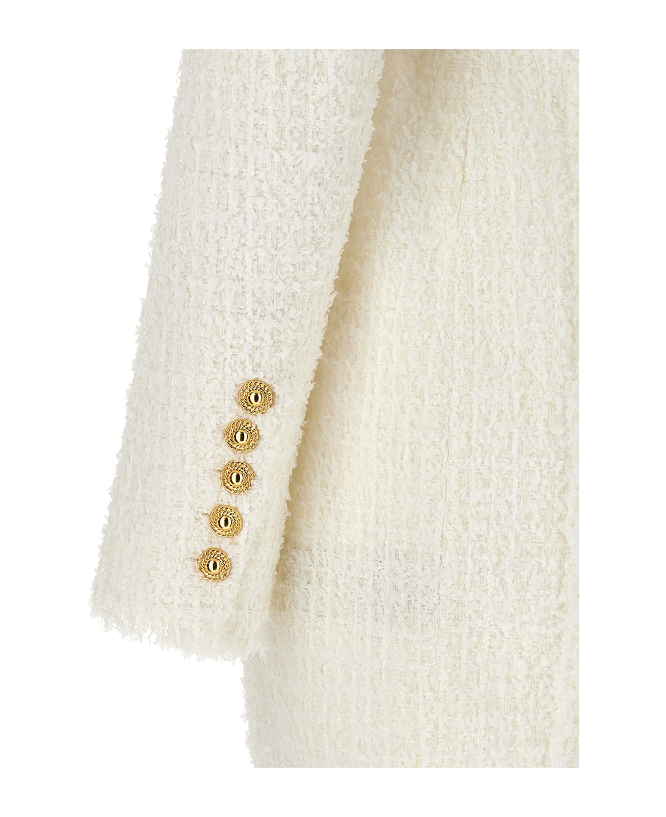 Balmain Logo Button Tweed Dress - Fa Blanc