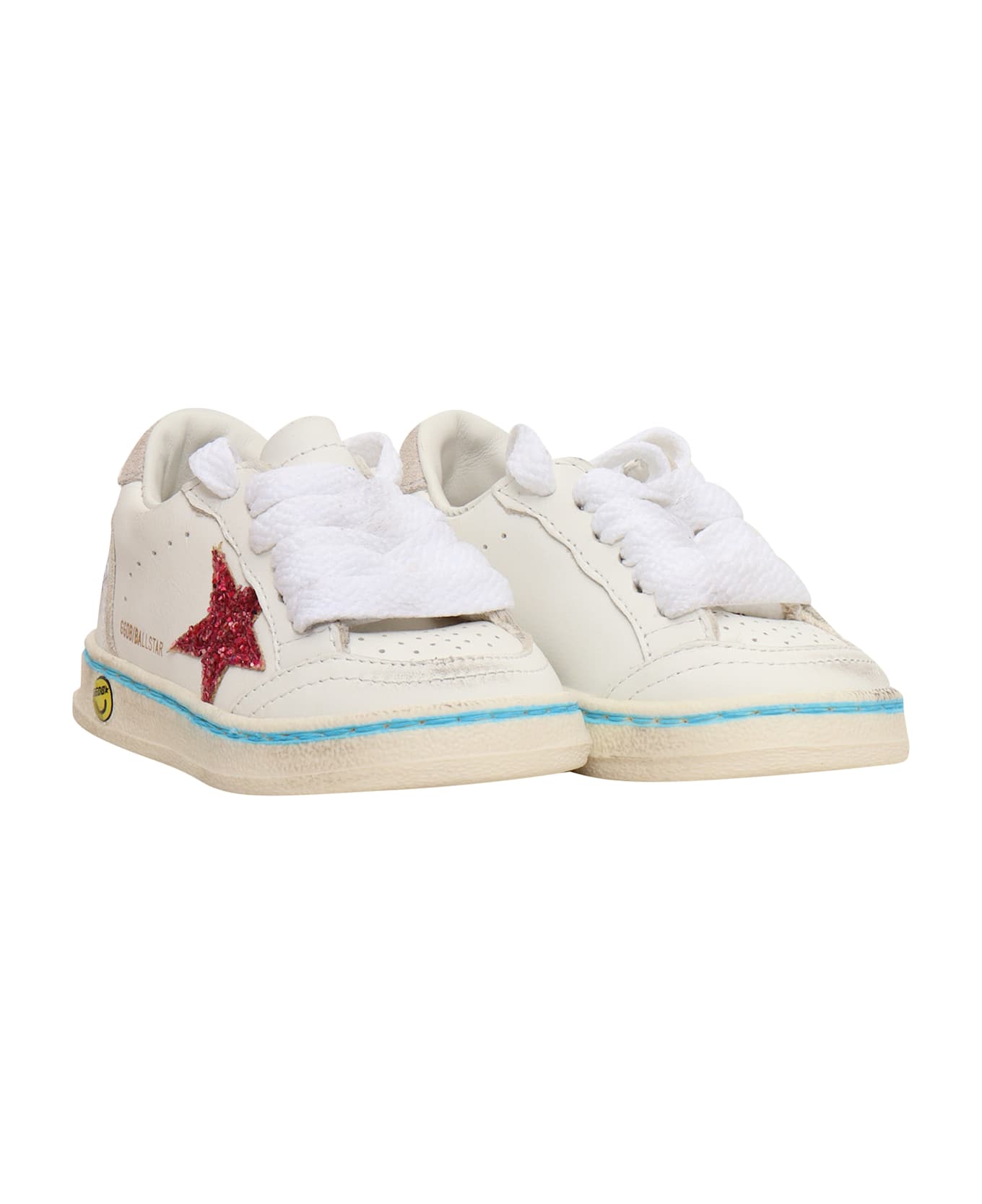 Golden Goose Ballstar Leather Upper Toe And Spur Glitter Star Suede Heel - WHITE