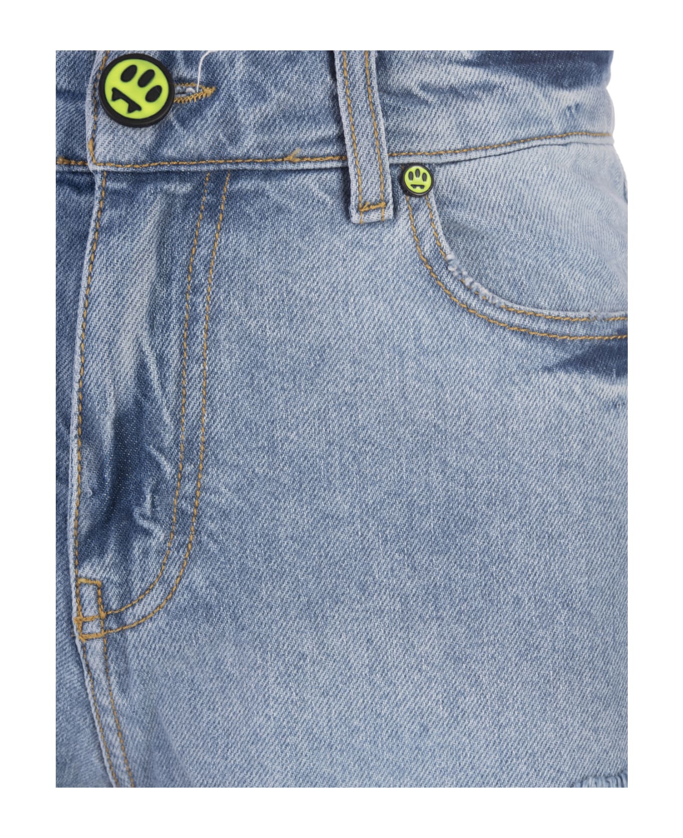 Barrow Medium Blue Denim Shorts With Back Logo - Blue ショートパンツ