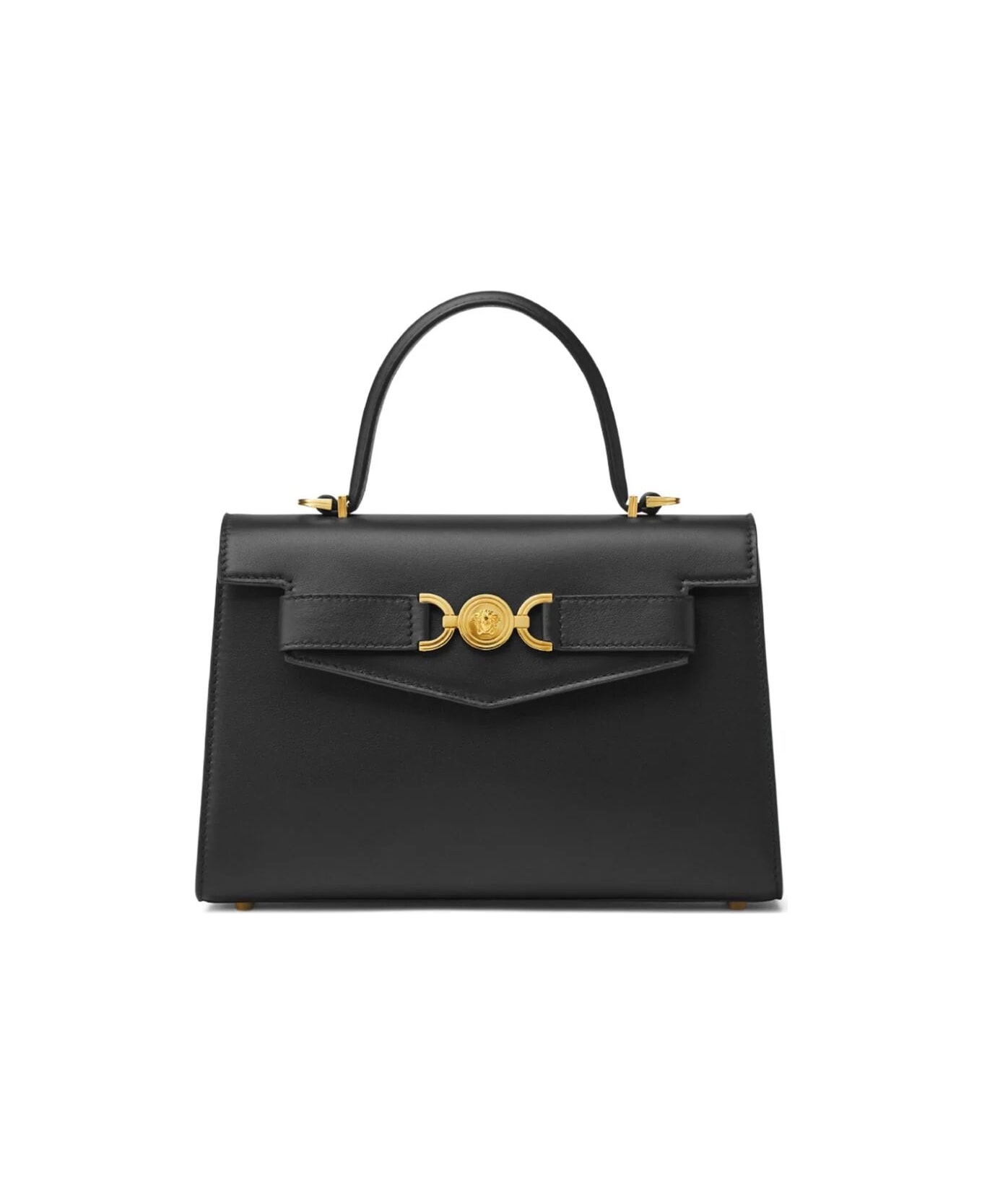 Versace Medium Top Handle Bag - V Black Versace Gold