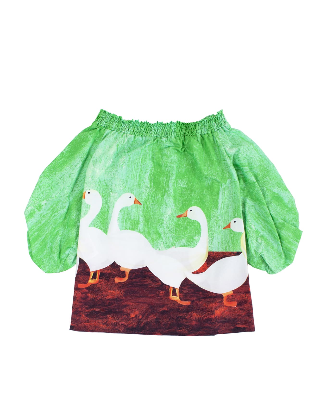 Stella Jean Little Girl Dress With Geese - Green