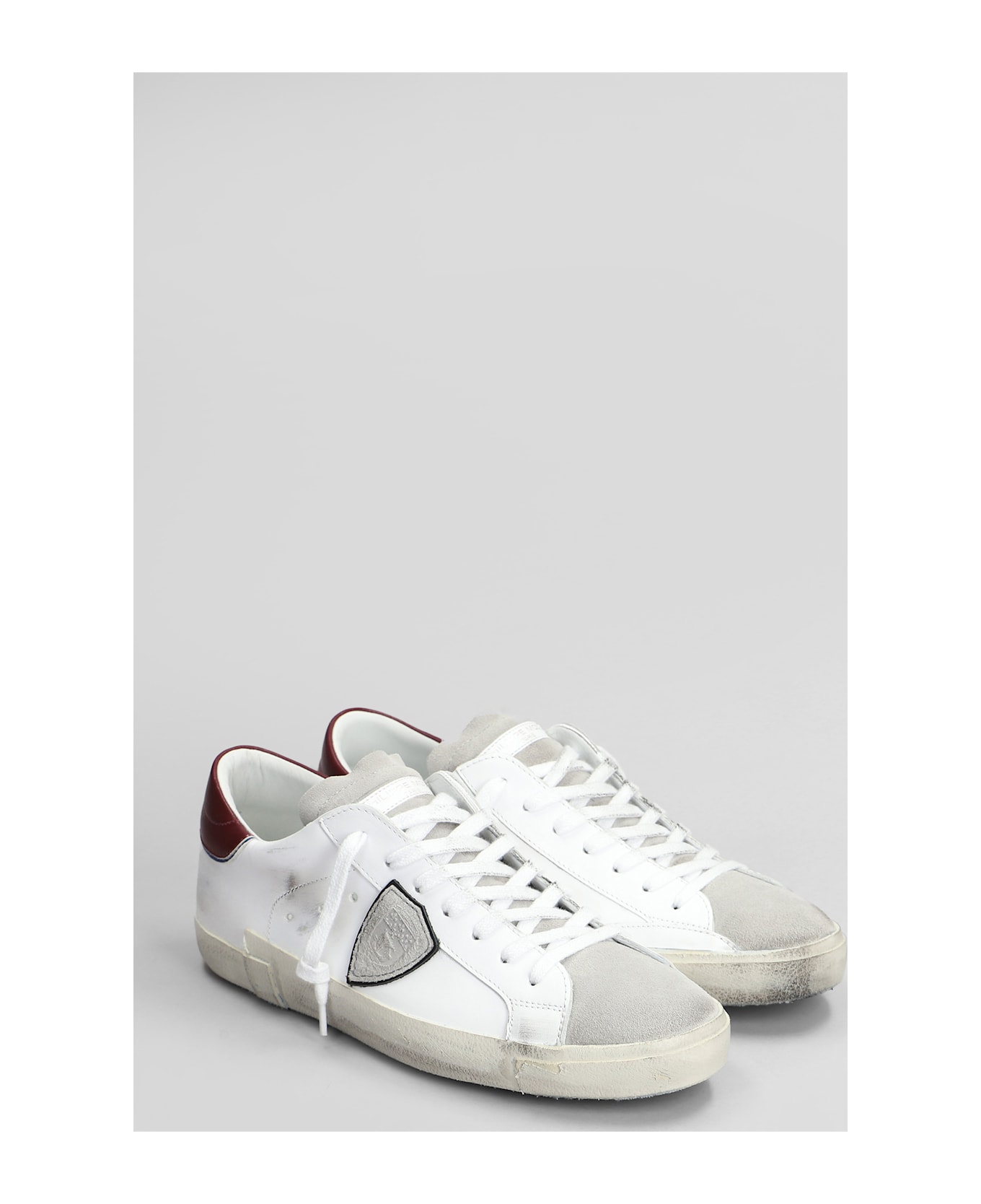 Philippe Model Prsx Low Sneakers In White Suede And Leather - white