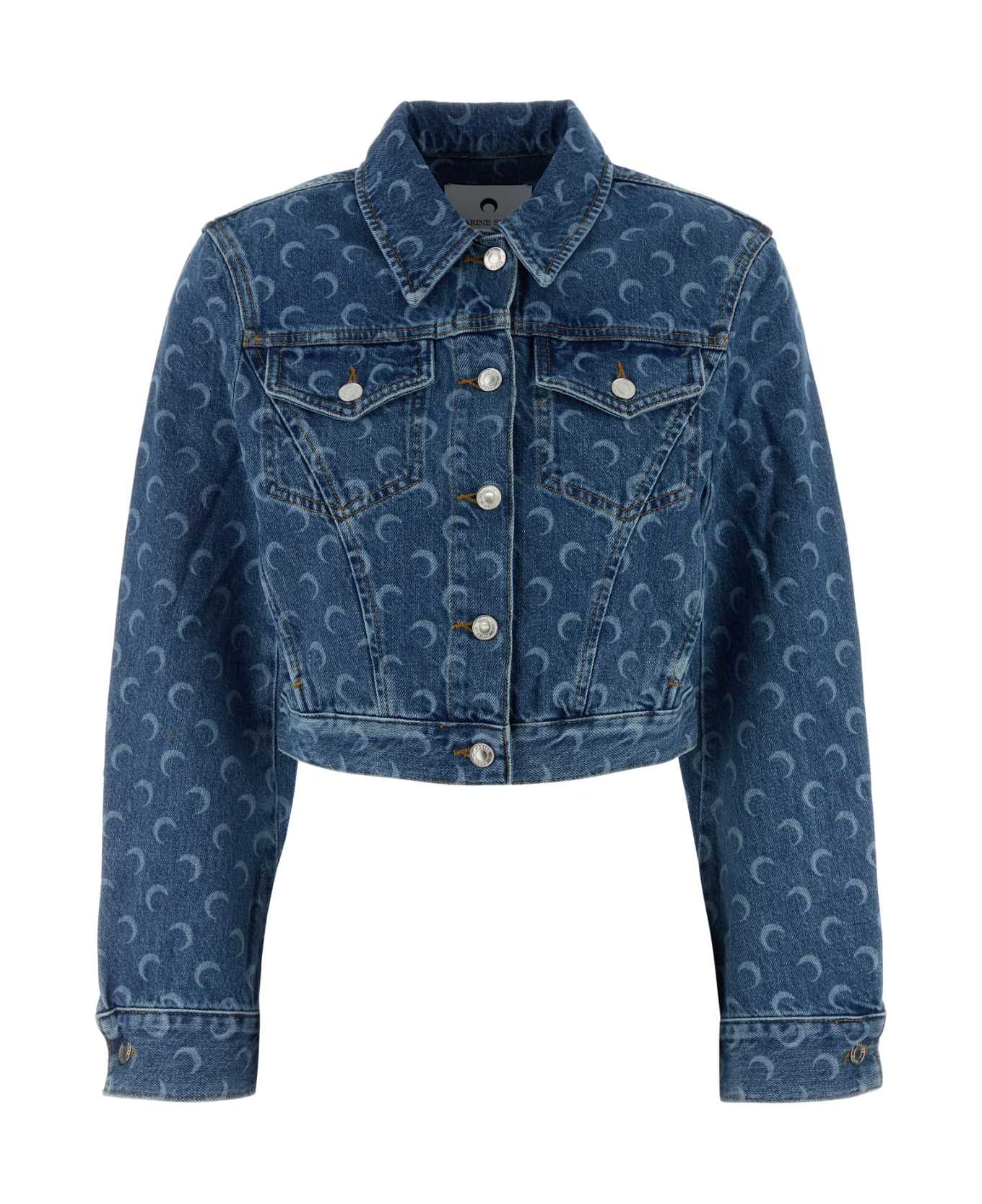 Marine Serre Printed Denim Jacket - LIGHTBLUE