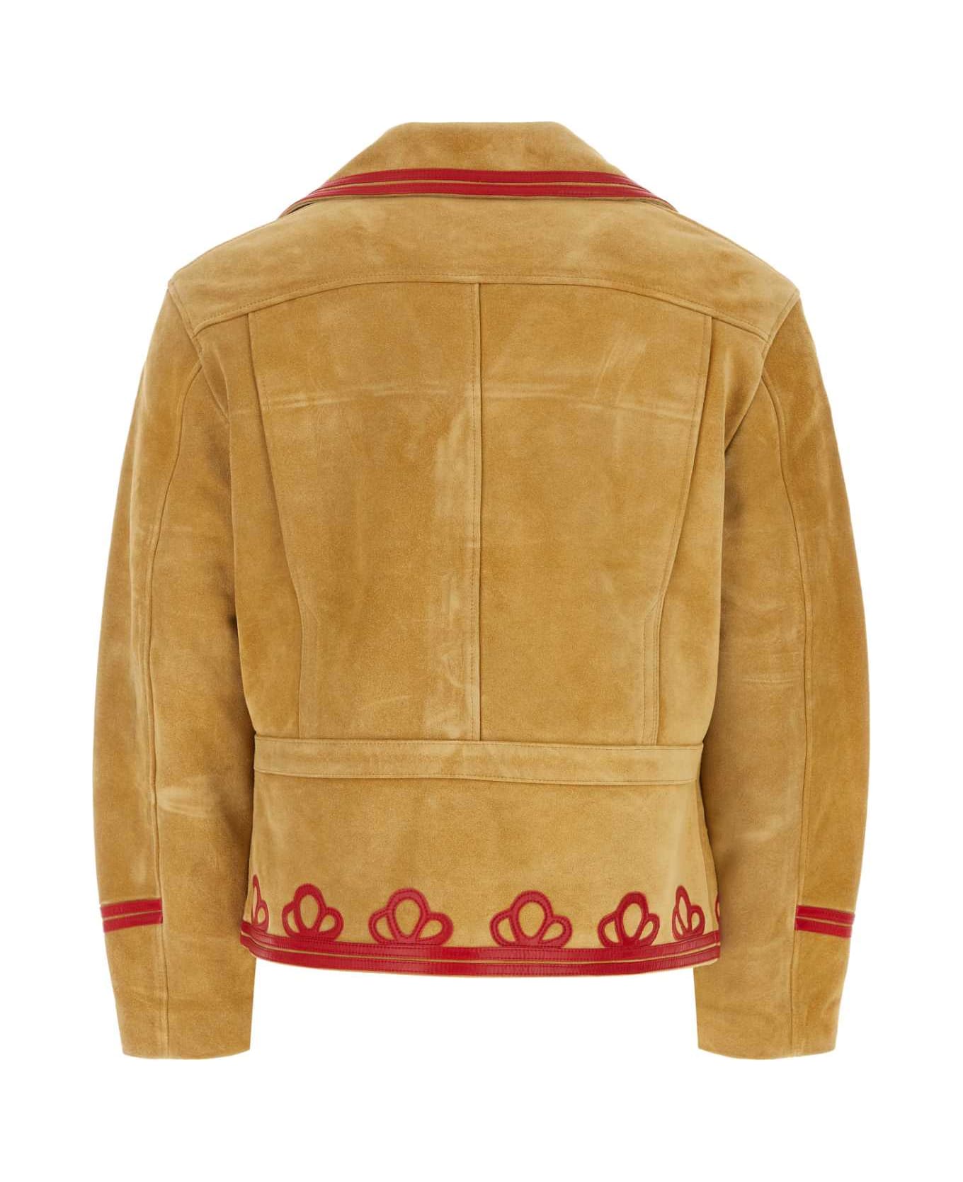 Bode Camel Suede Trefoil Jacket - TAN