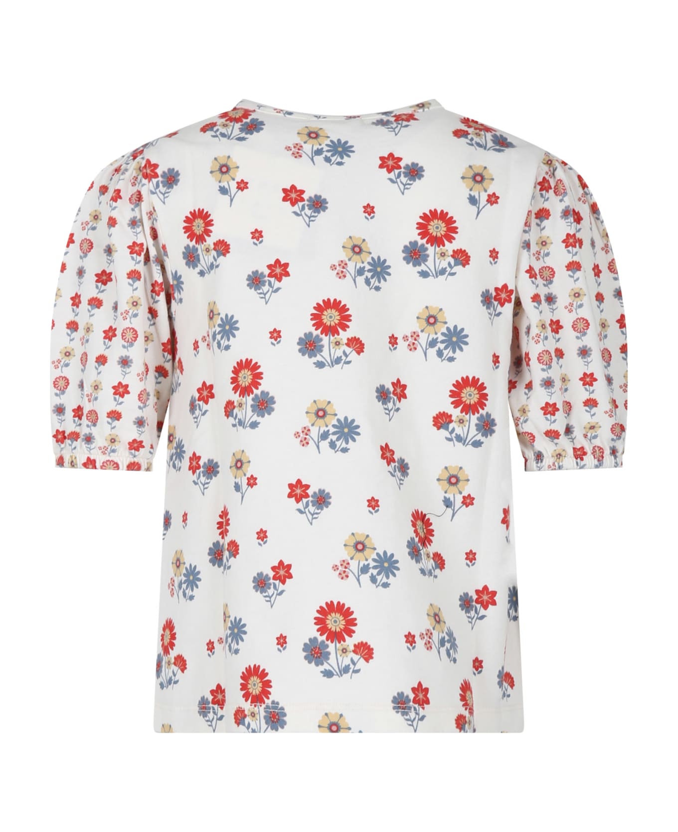Coco Au Lait Ivory Top For Girl With Flowers Print - Ivory