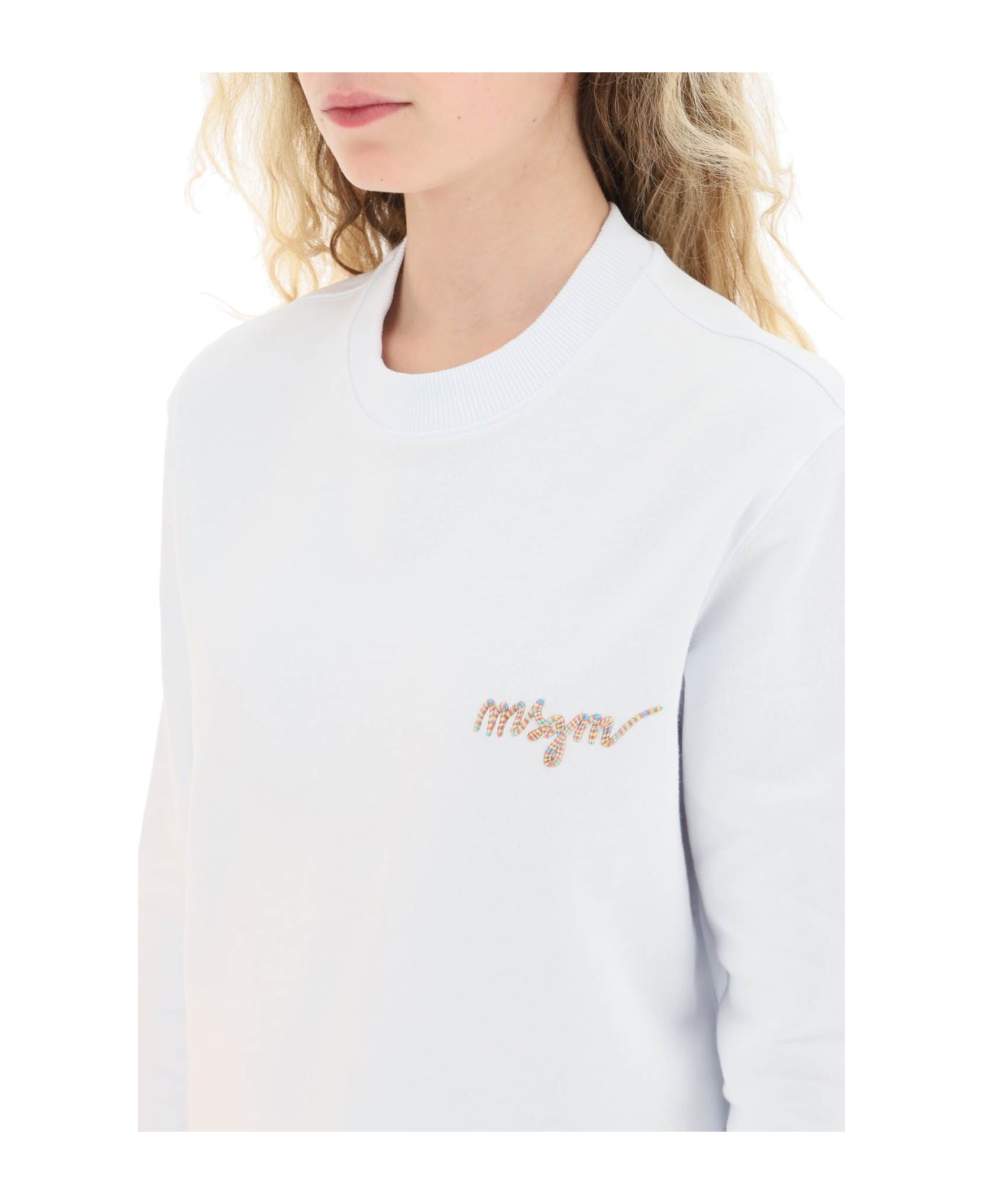 MSGM Logo Crewneck Sweatshirt - OPTICAL WHITE (White) フリース