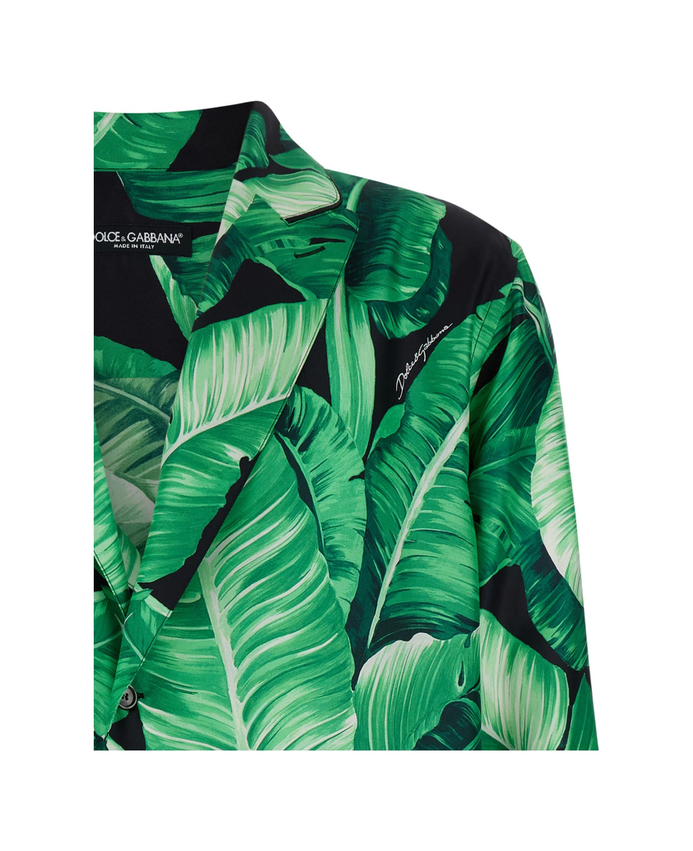 Dolce & Gabbana Black & Green Leaf Print Shirt In Silk Man - Black