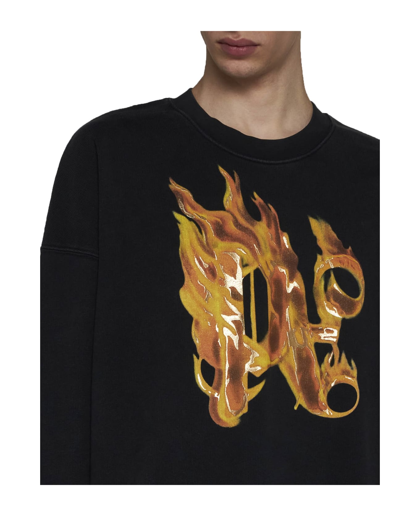 Palm Angels Sweatshirt With Front Monogram Burining - Black gold