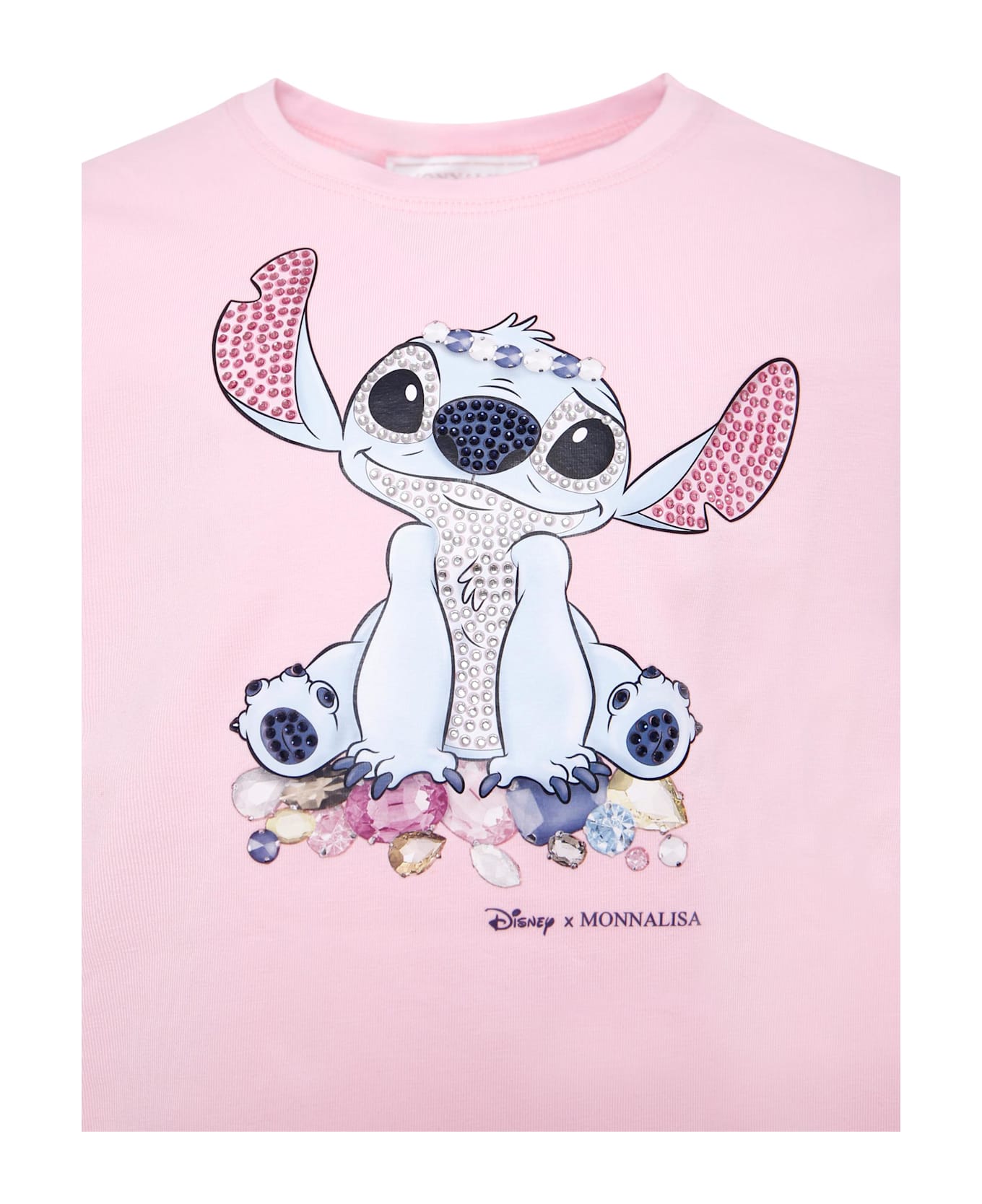Monnalisa Pink T-shirt For Girl With Stitch Print - Pink