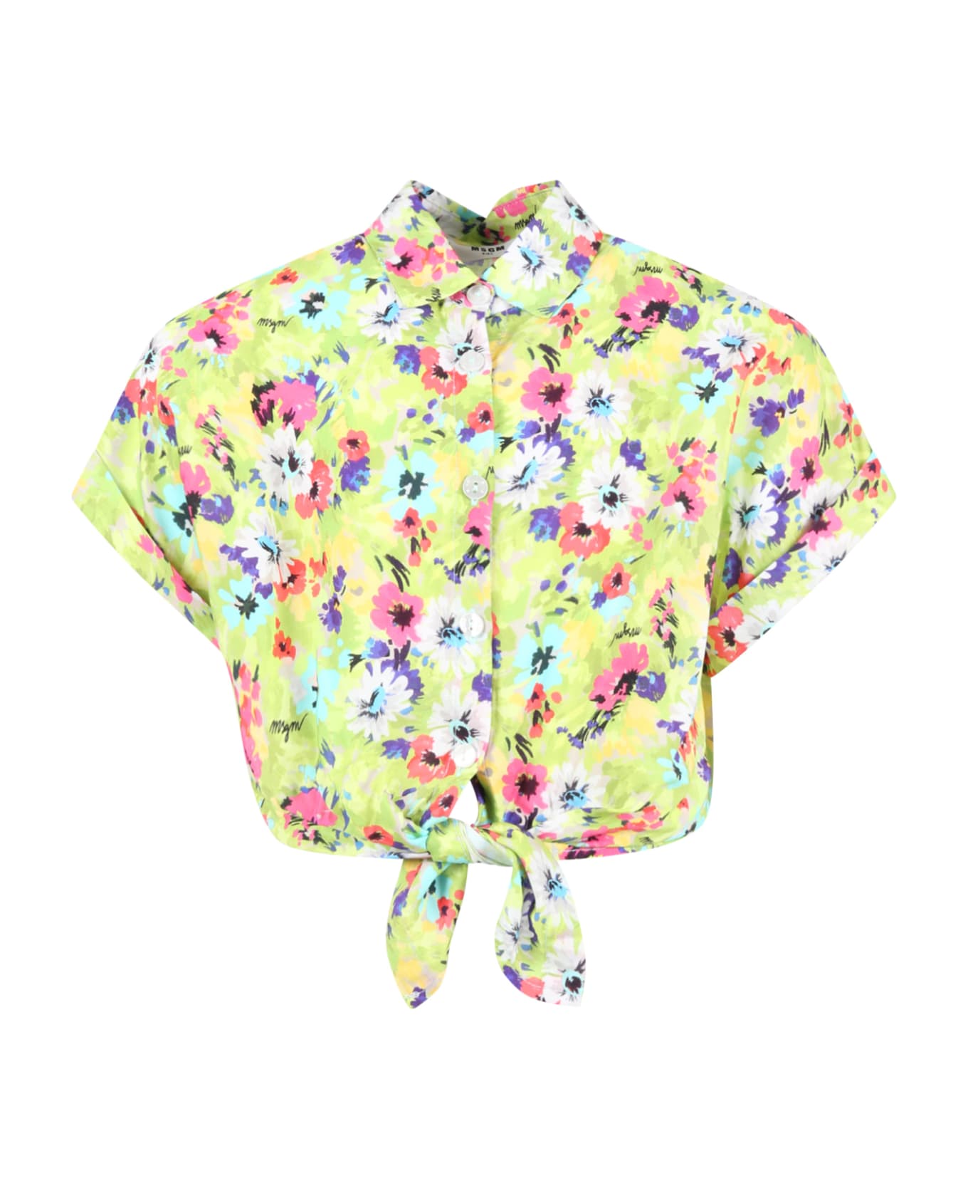 MSGM Green Shirt For Girl With Floral Print - Green シャツ
