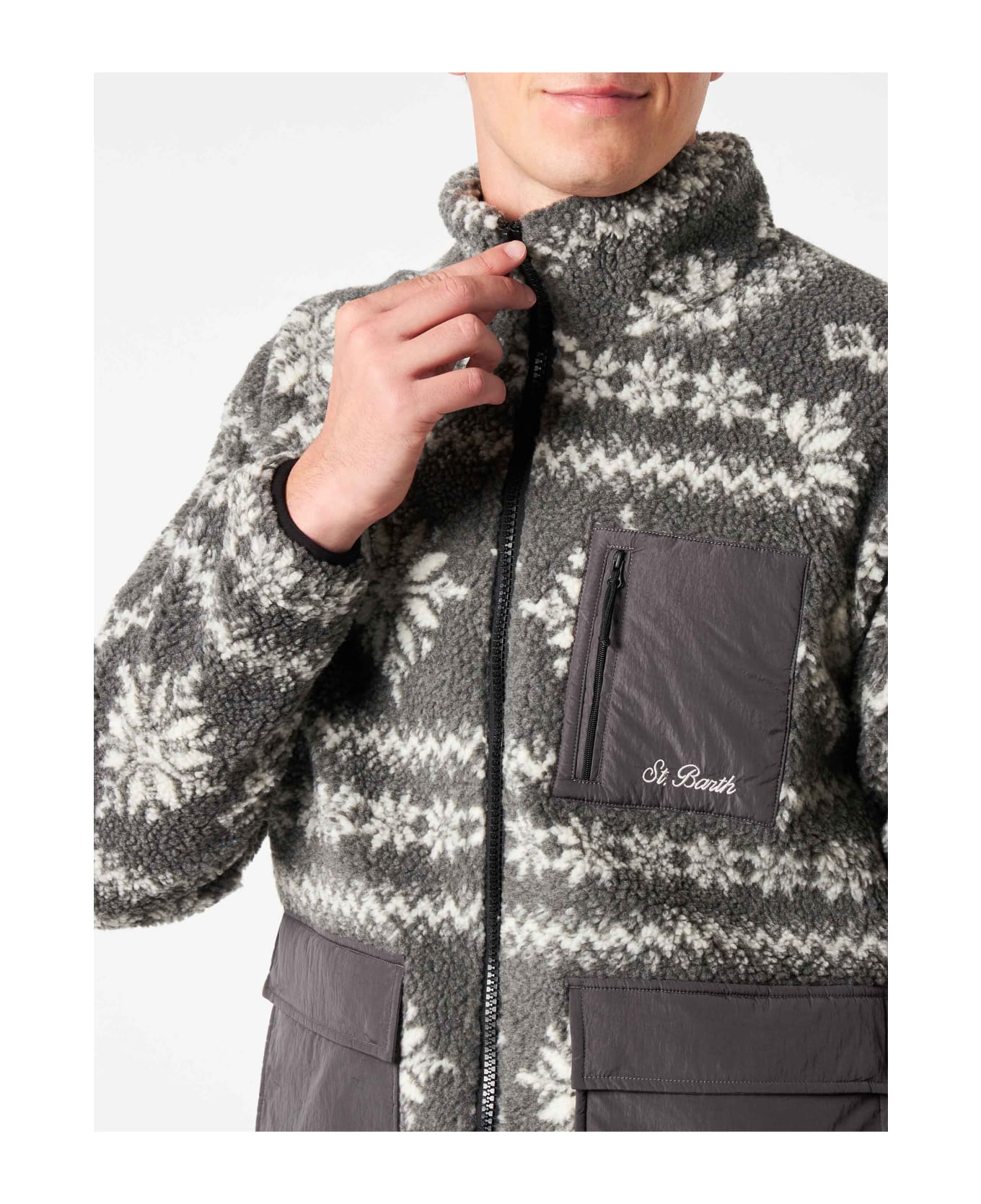 MC2 Saint Barth Man Sherpa Jacket With Fair-isle Print - GREY