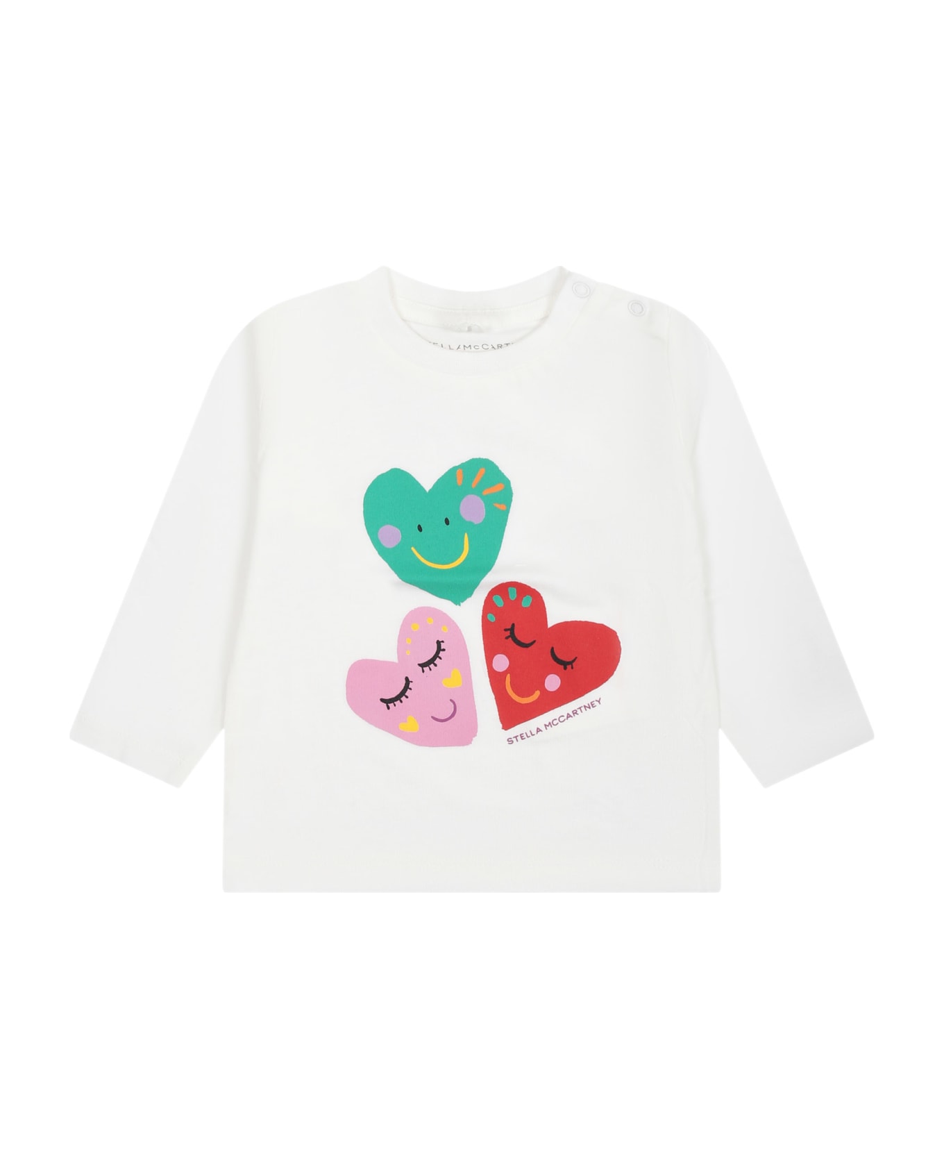 Stella McCartney Kids Ivory T-shirt For Baby Girl With Heart Print - Ivory