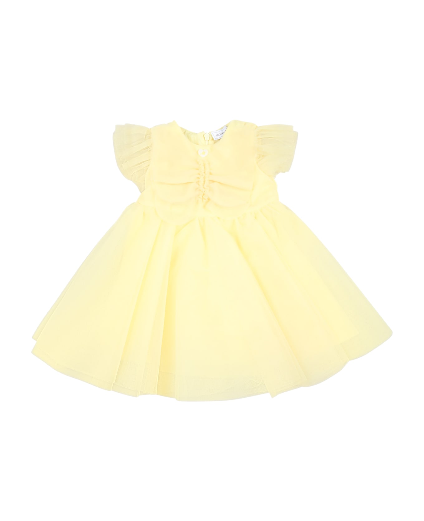 Monnalisa Yellow Dress For Baby Girl With Logo Patch - Yellow
