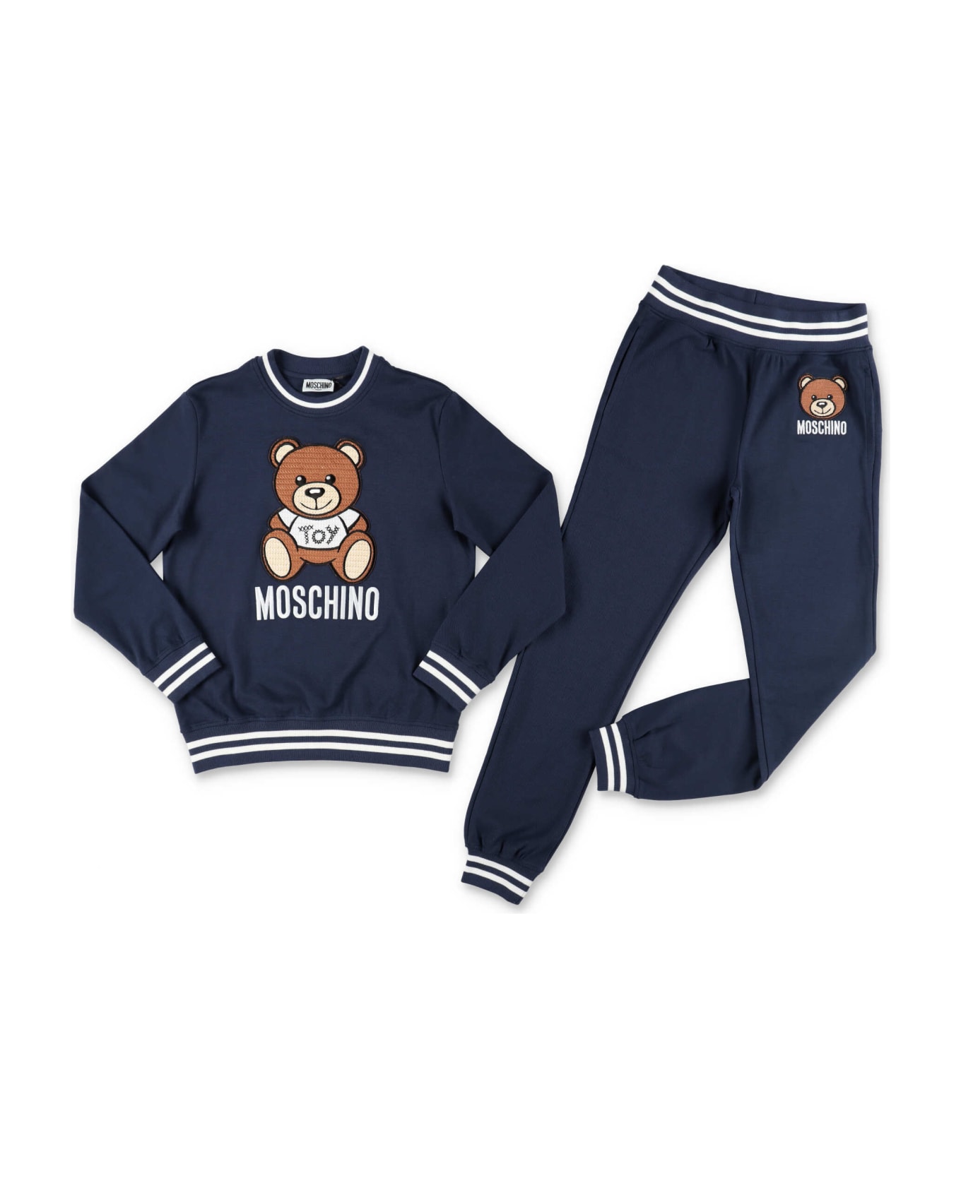 Moschino Completo Blu Navy Teddy Bear In Felpa Di Cotone Con Felpa E Pantaloni - Blu