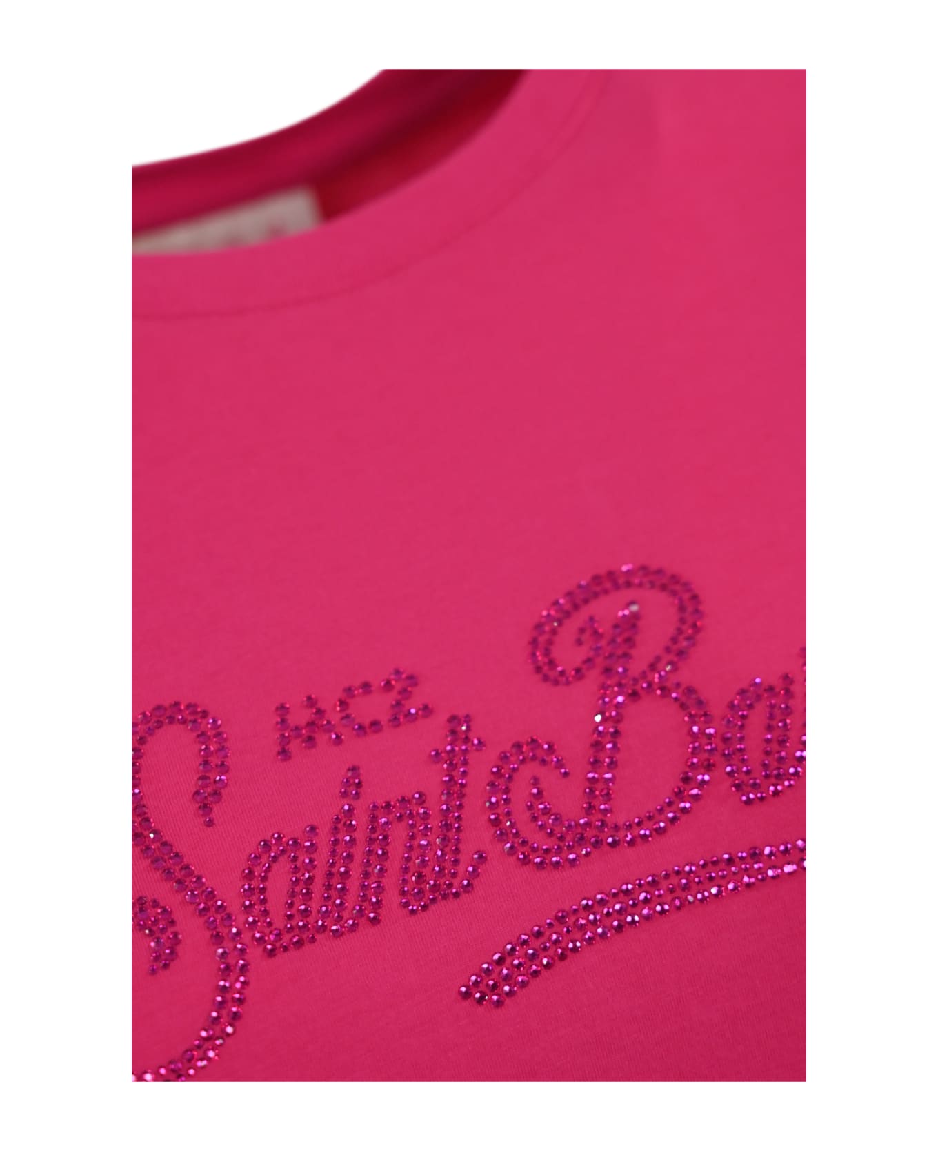 MC2 Saint Barth Emilie T-shirt With Fuchsia Rhinestone Logo - Fucsia