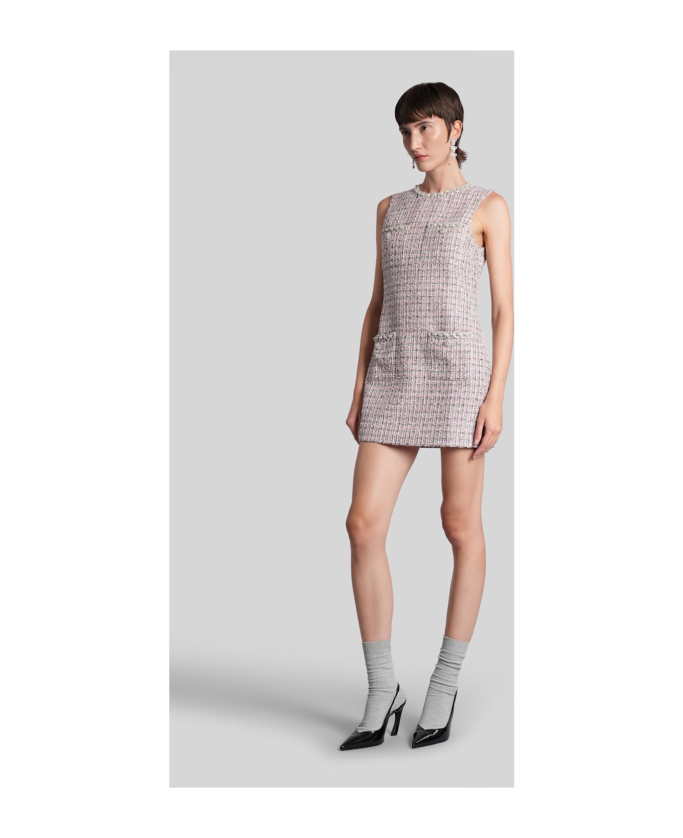 self-portrait Mini Dress In Rose-pink Wool - rose-pink