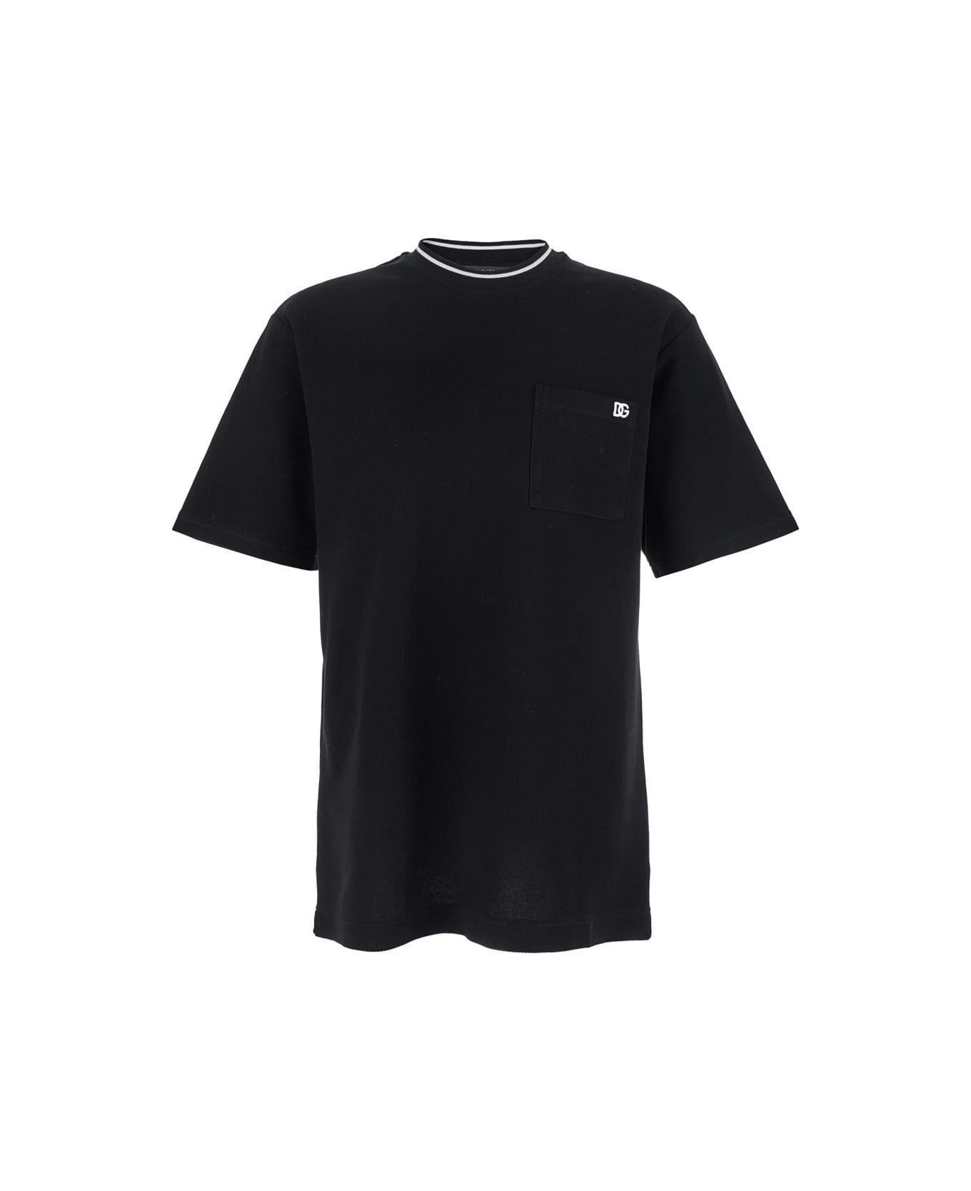 Dolce 
Gabbana Black Crewneck T-shirt With Logo Embroidery On The Front In Cotton Man - Black