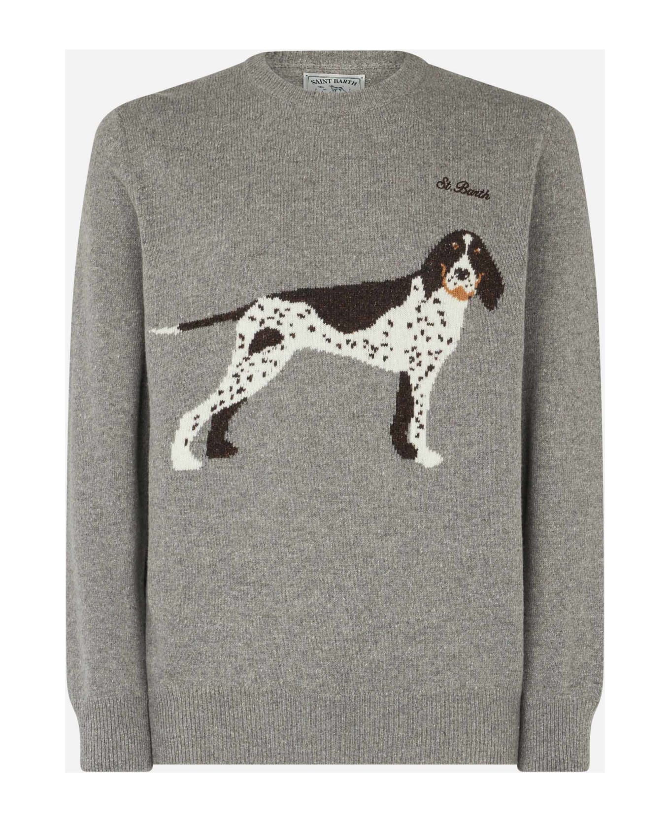 MC2 Saint Barth Man Crewneck Donegal Sweater With Country Dog Jacquard - GREY