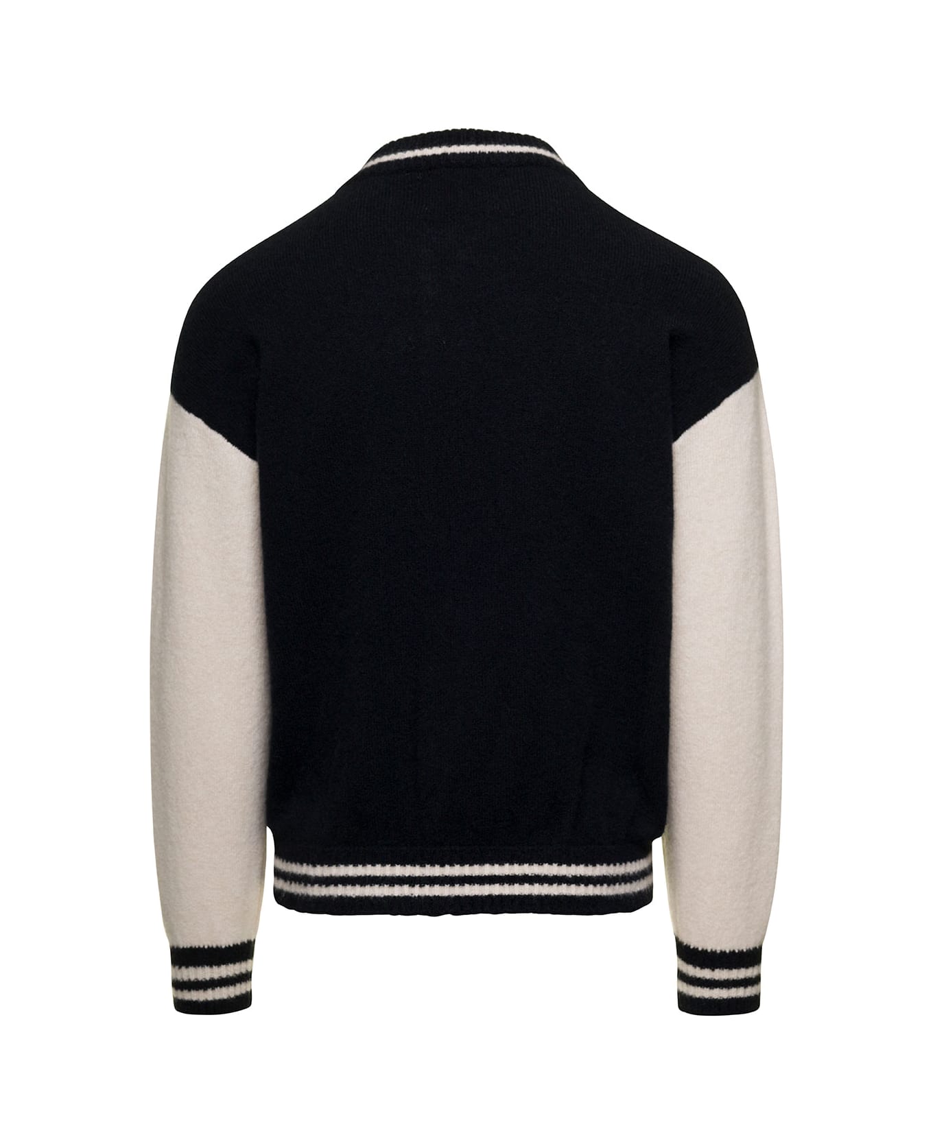 Laneus Black And White Bomber Jacket With Snap Buttons In Wool
