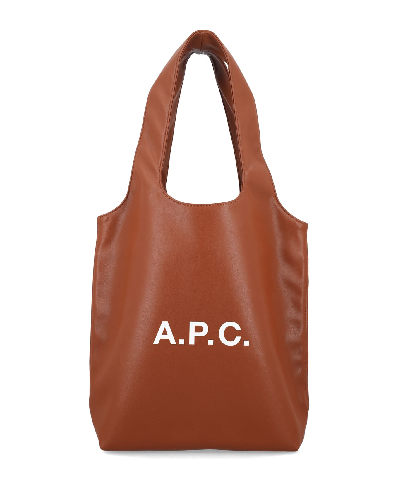 A.P.C. Ninon Black Small Faux Leather Tote - HAZELNUT