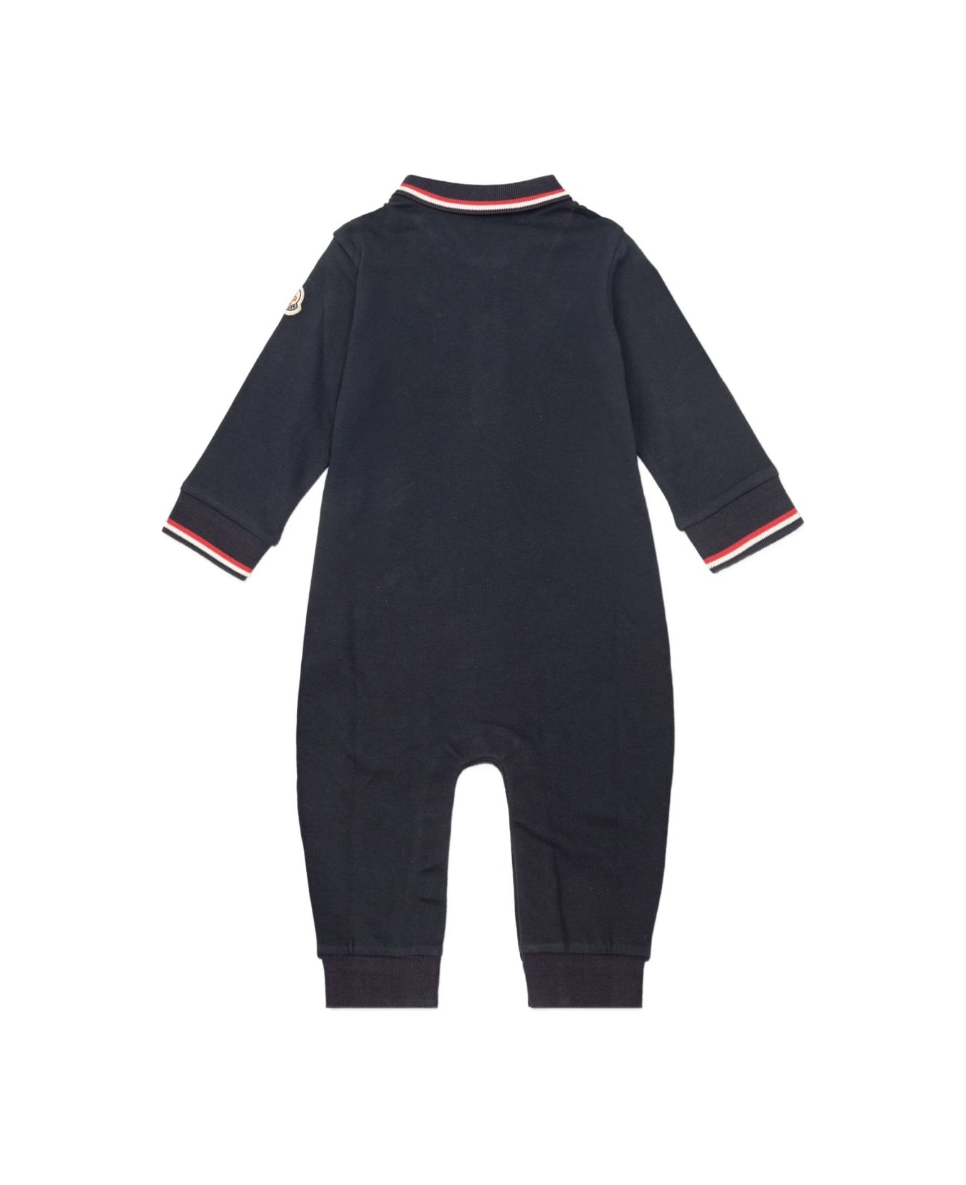 Moncler Enfant Cotton Pique Onesie With Tricolor Hem - Blue