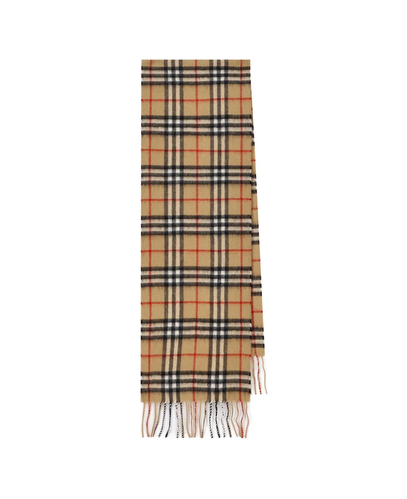 Burberry Checked Fringed Scarf - Archive beige