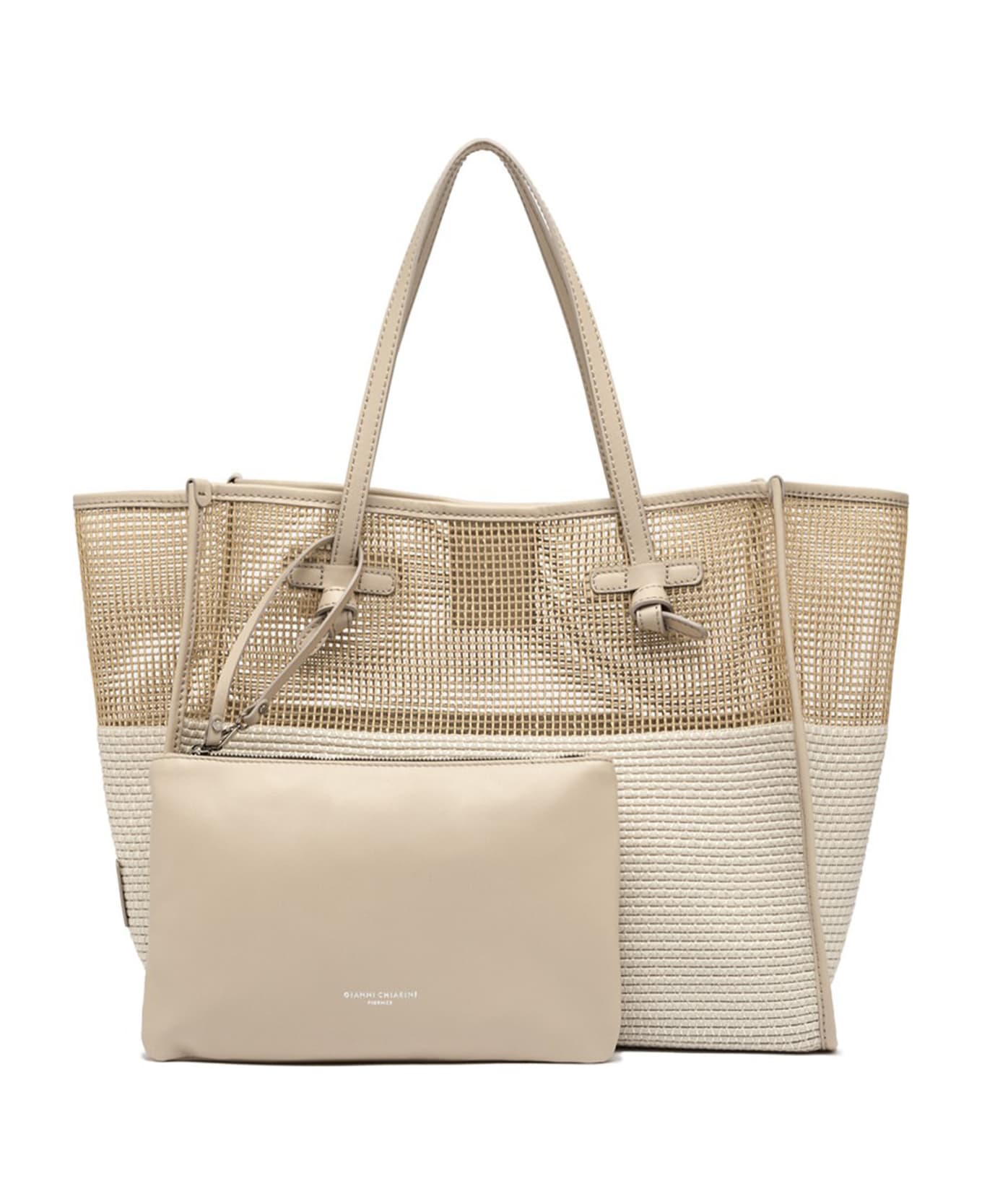 Gianni Chiarini Marcella Shopping Bag In Two-color Mesh Effect Fabric - PANNA トートバッグ