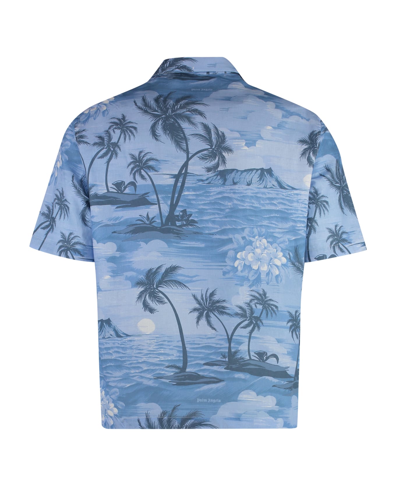Palm Angels Blend Printed Cotton Shirt - Light Blue