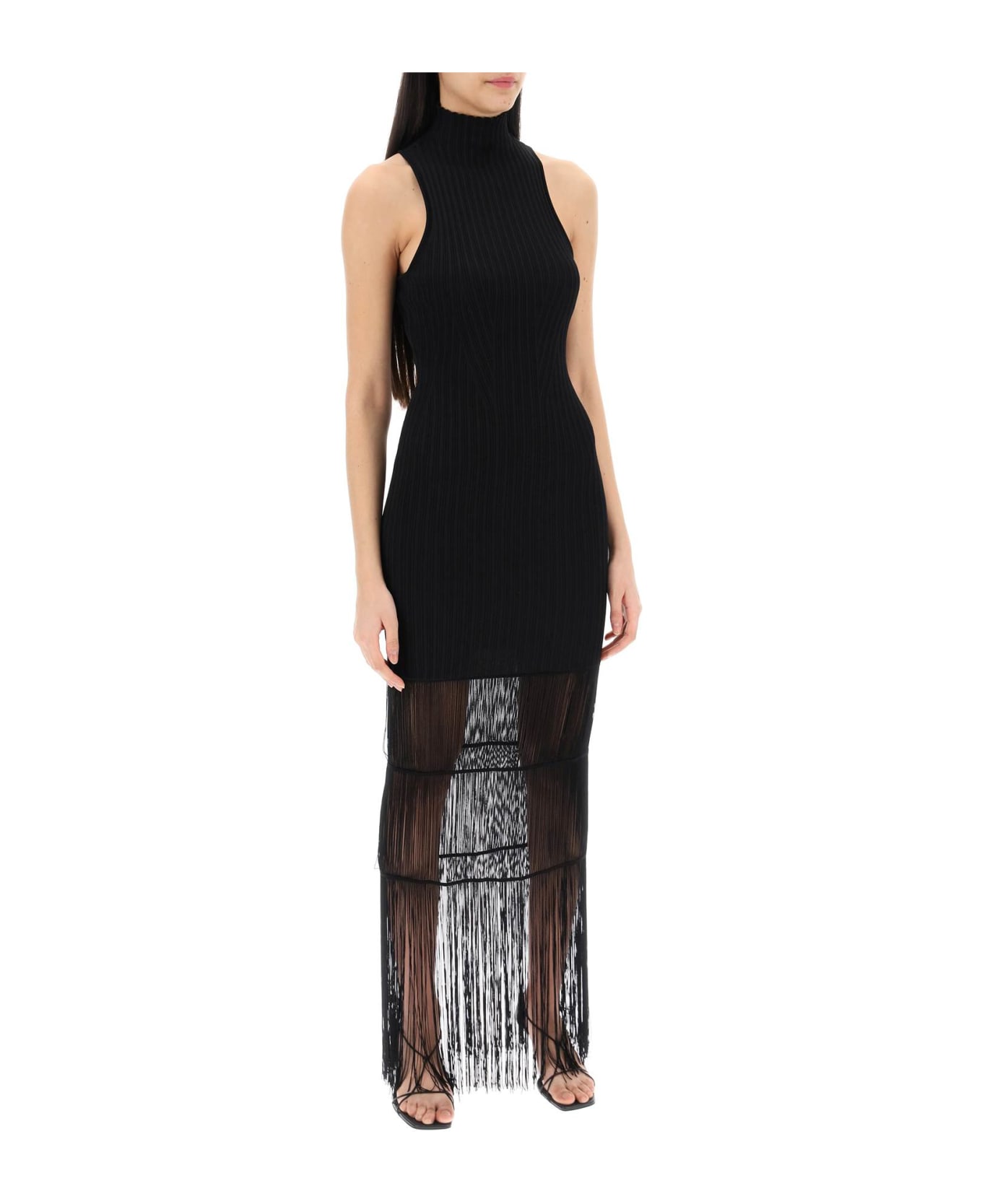 Khaite Ribbed Knit Dress With Fringe Details - BLACK (Black)