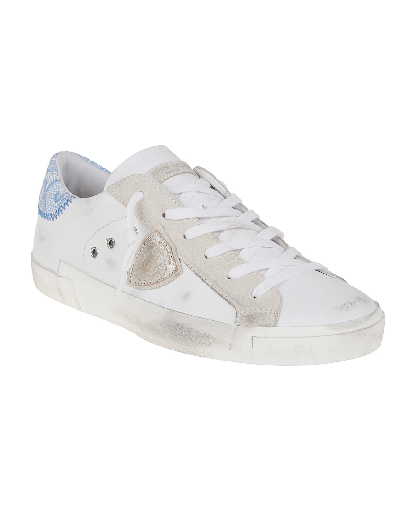Philippe Model Prsx Low Woman - Veau Chantilly Blanc Bleu