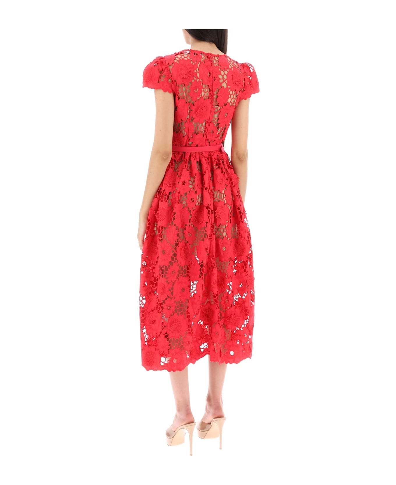 self-portrait Floral Macramé-lace Dress - R Red ワンピース＆ドレス