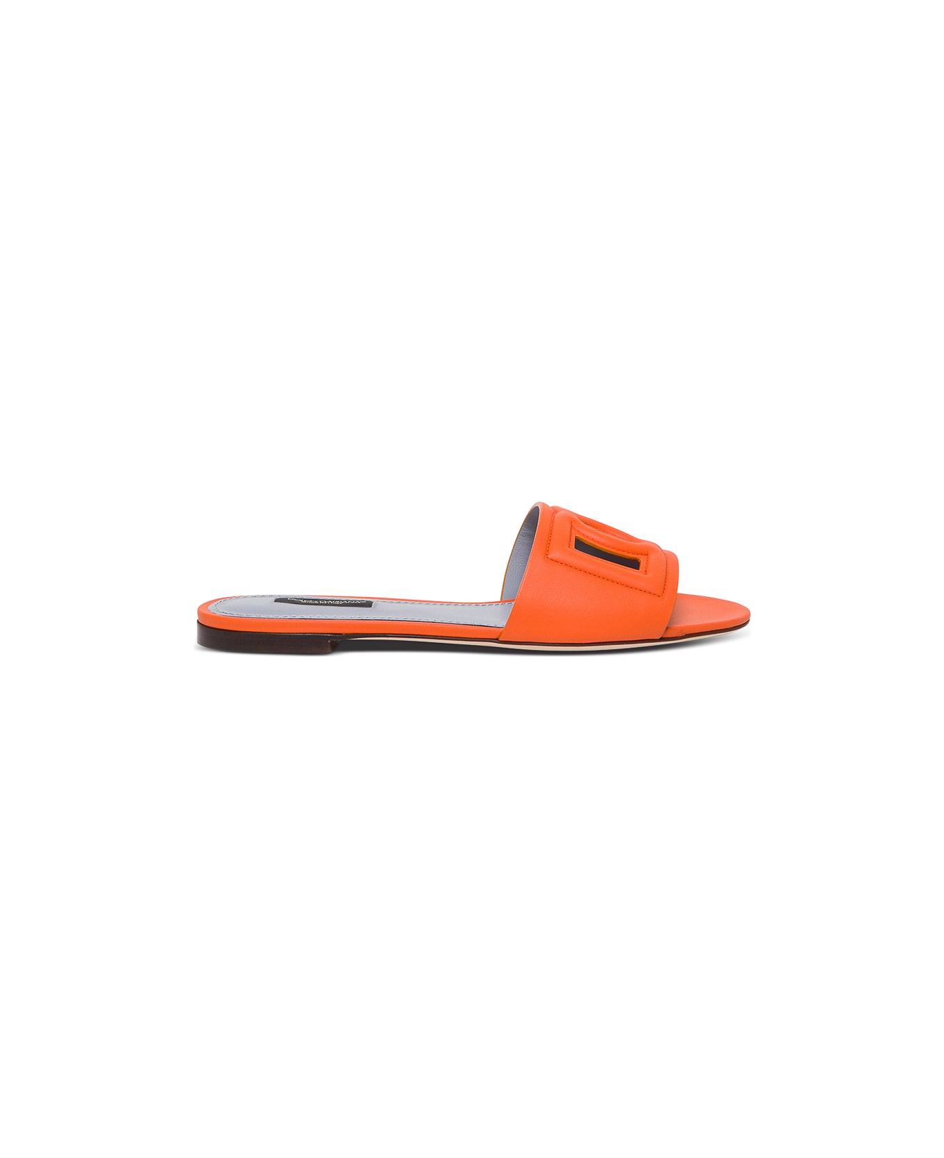 Dolce & Gabbana Slide Sandals In Orange Leather With Logo - Orange サンダル