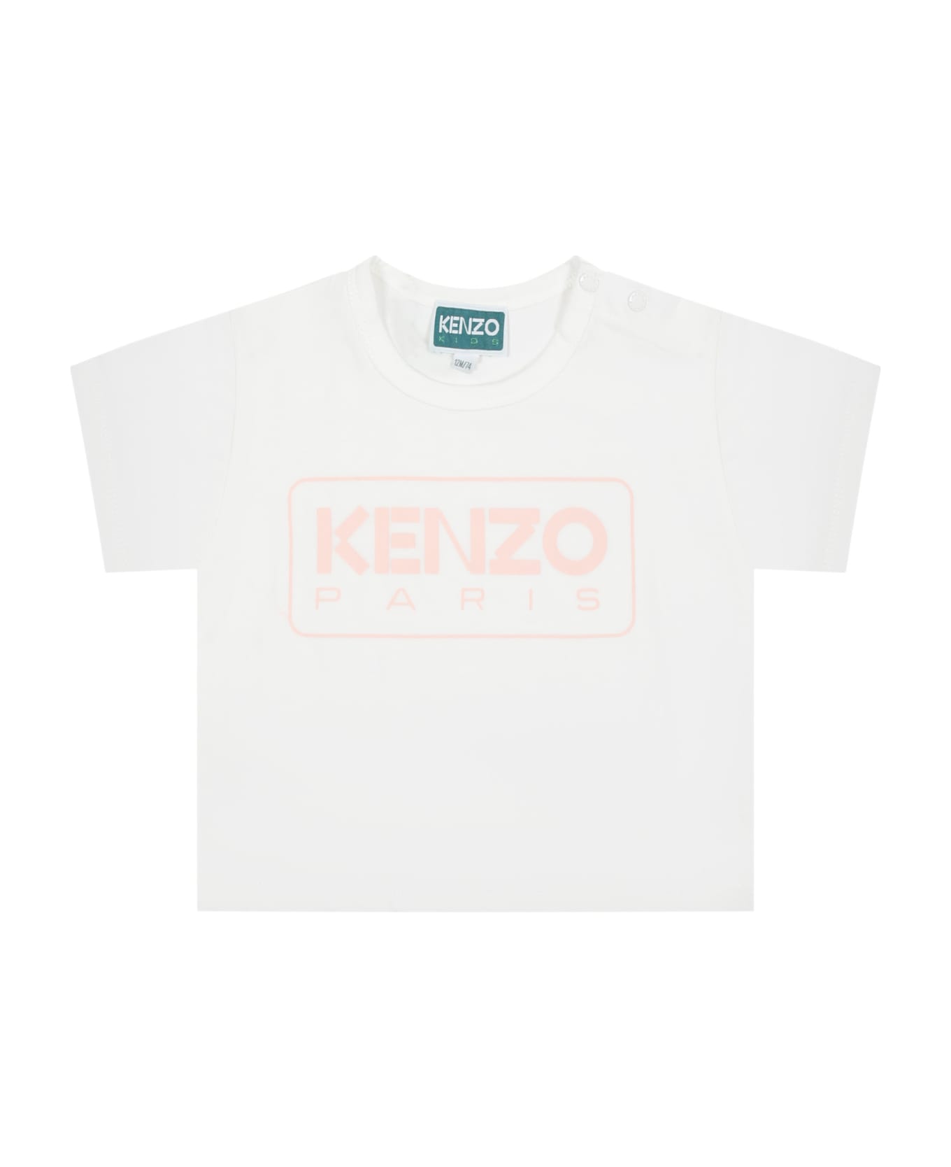 Kenzo Kids White T-shirt For Baby Girl With Logo - Avorio Tシャツ＆ポロシャツ