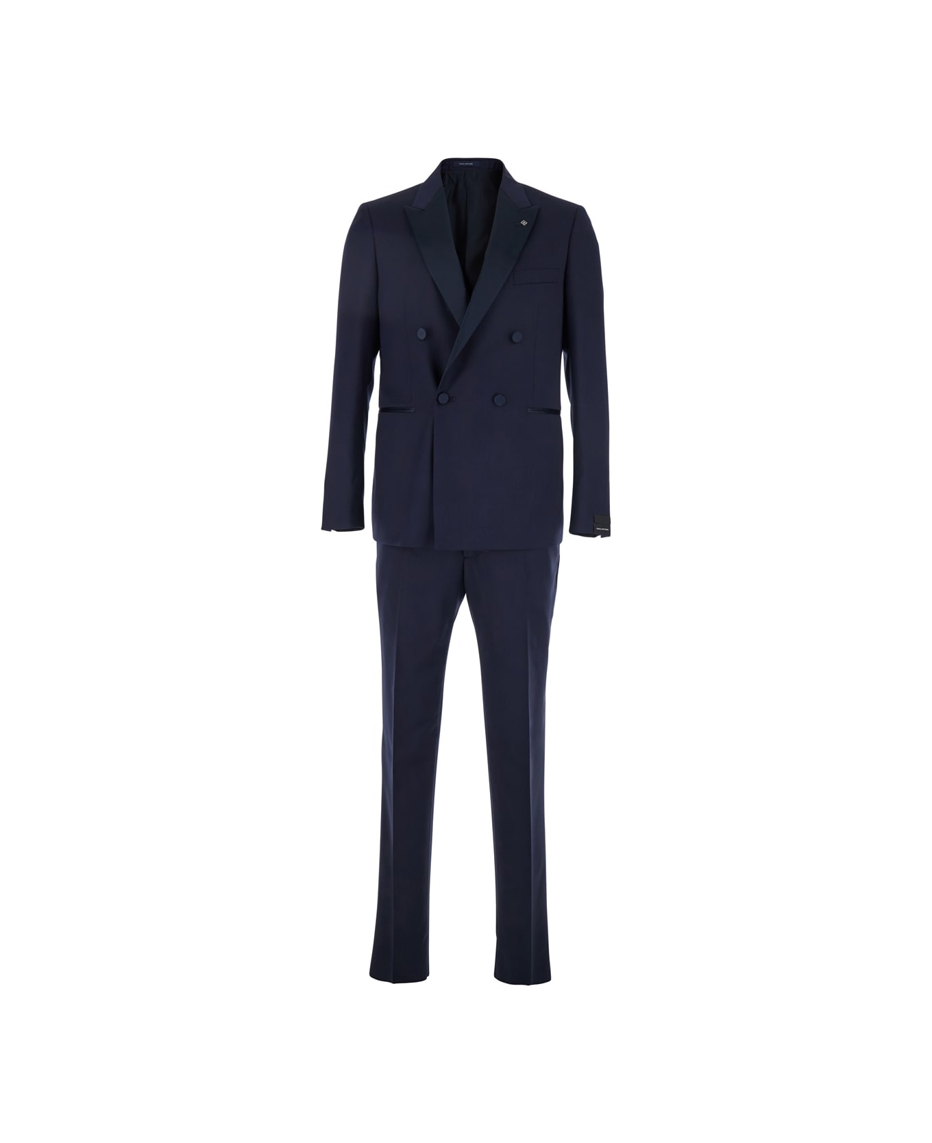 Tagliatore Blue Double-breasted Tuxedo Suit With Covered Buttons In Virgin Wool Man - Blu