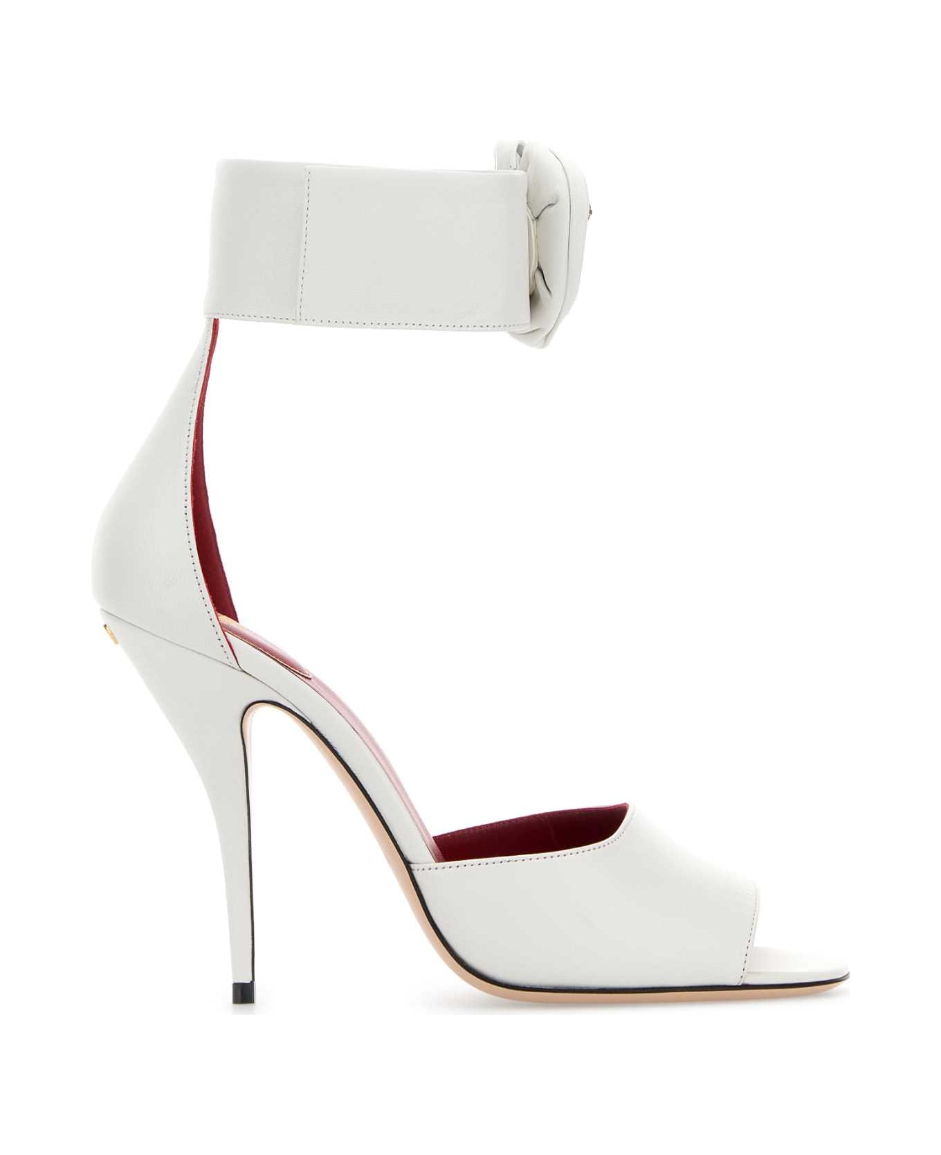 Valentino Garavani White Leather Drip Rose Sandals - BIANCOMULTICOLOR
