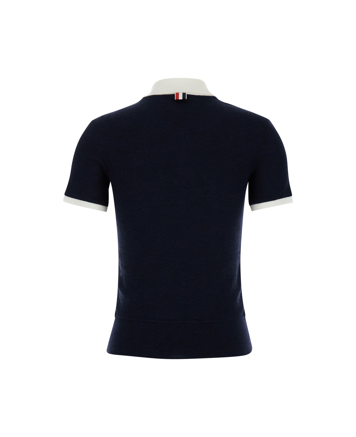 Thom Browne Blue Fitted Polo Shirt With Contrasting Collar In Wool Woman - Blu