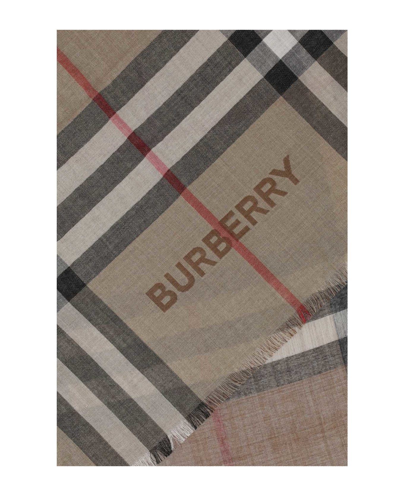Burberry Embroidered Wool Blend Scarf - ARCHIVEBEIGE