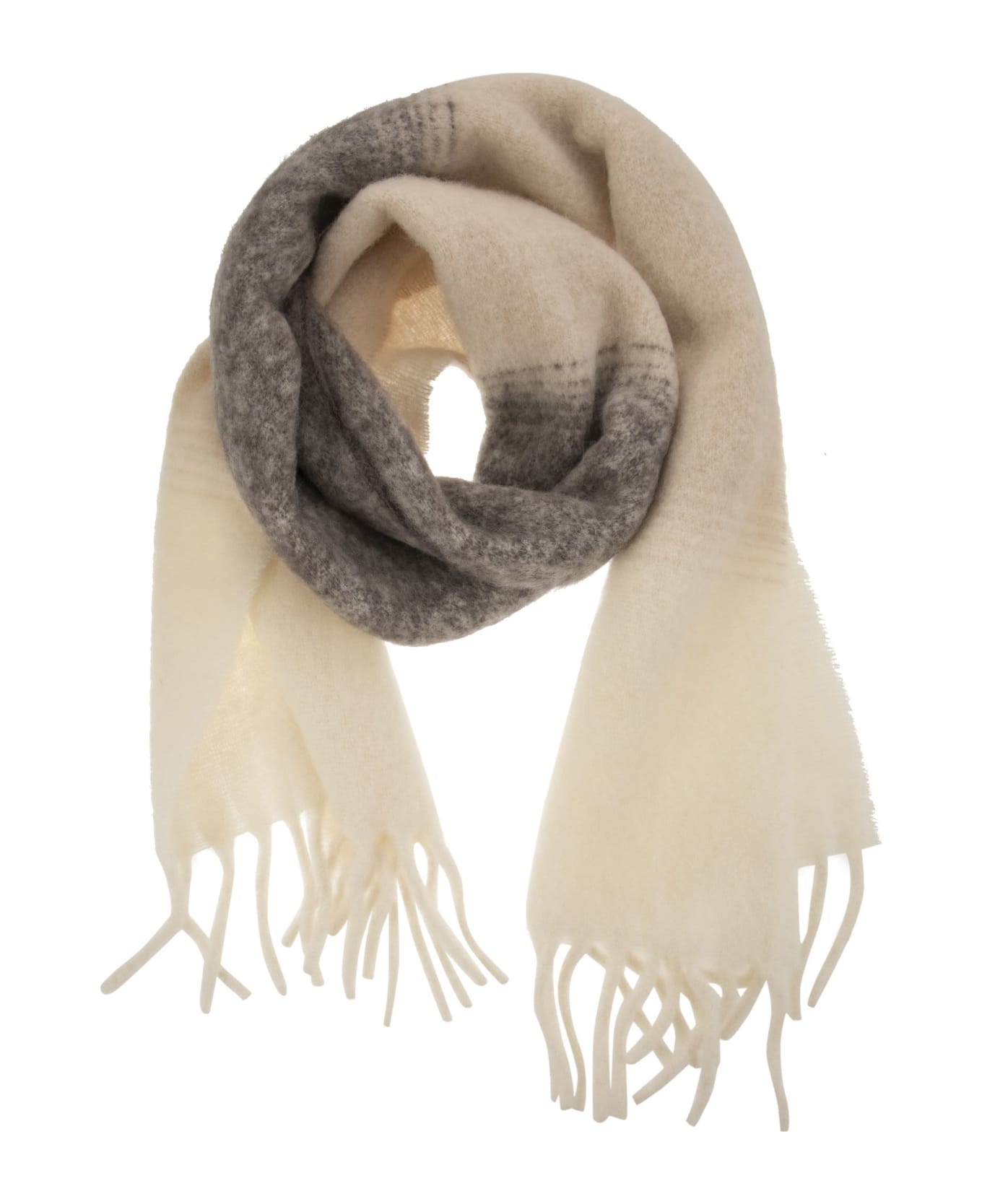 Peserico Alpaca Blend Scarf With Fringes - Ivory/grey
