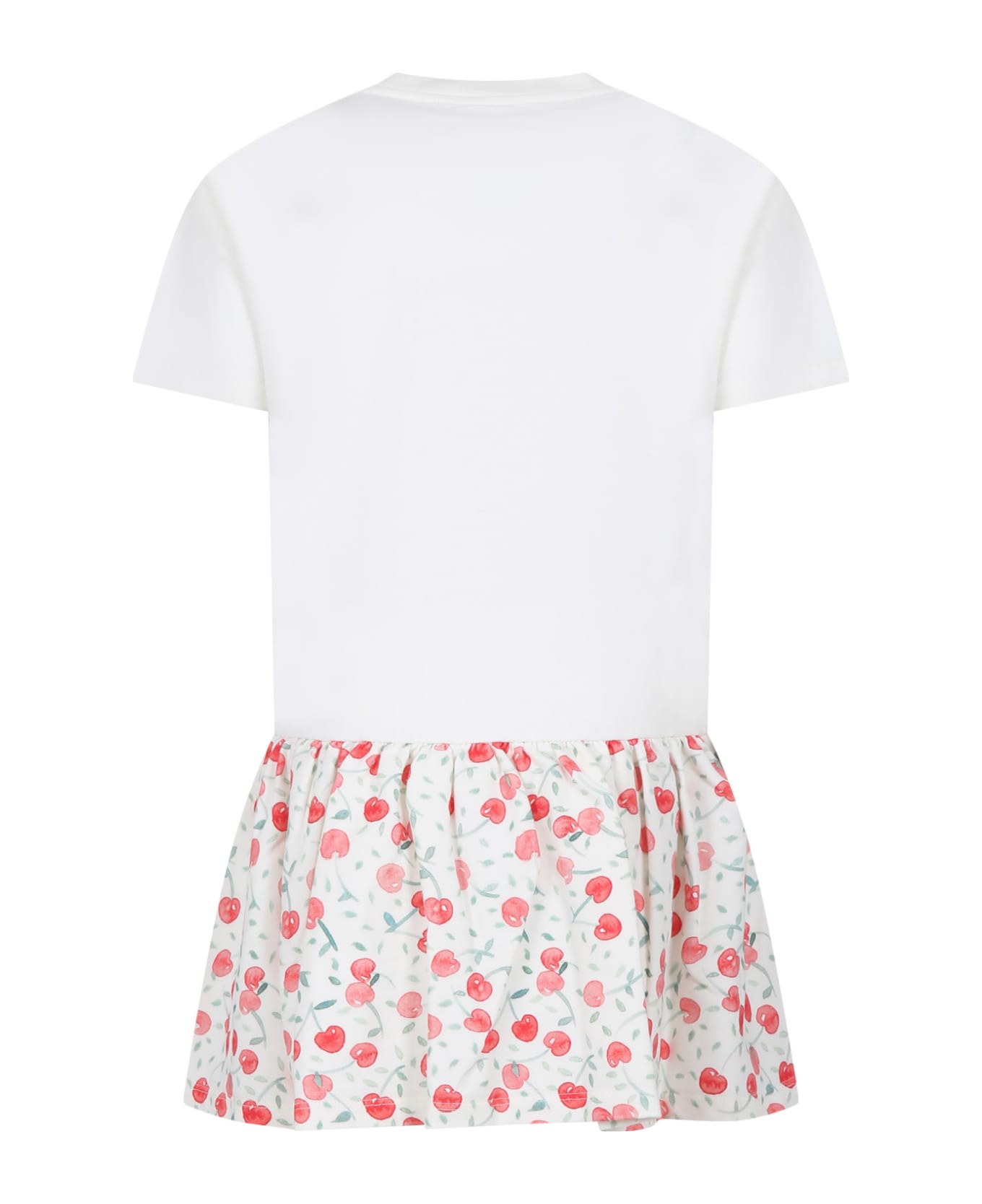 Bonpoint White Dress For Girl With Cherries Print - Off white