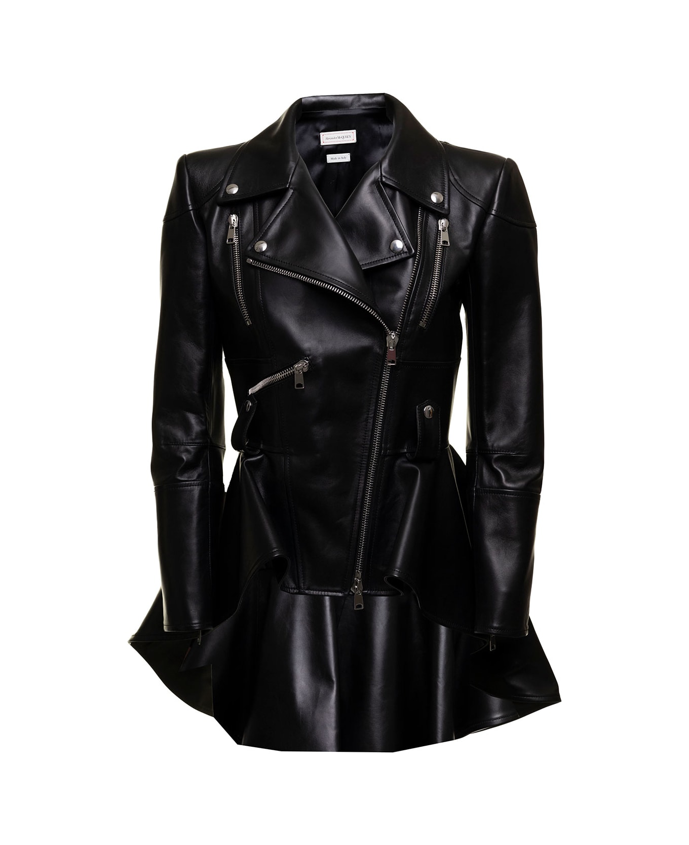 Alexander McQueen Woman's Asymmetric Black Leather Jacket - Black