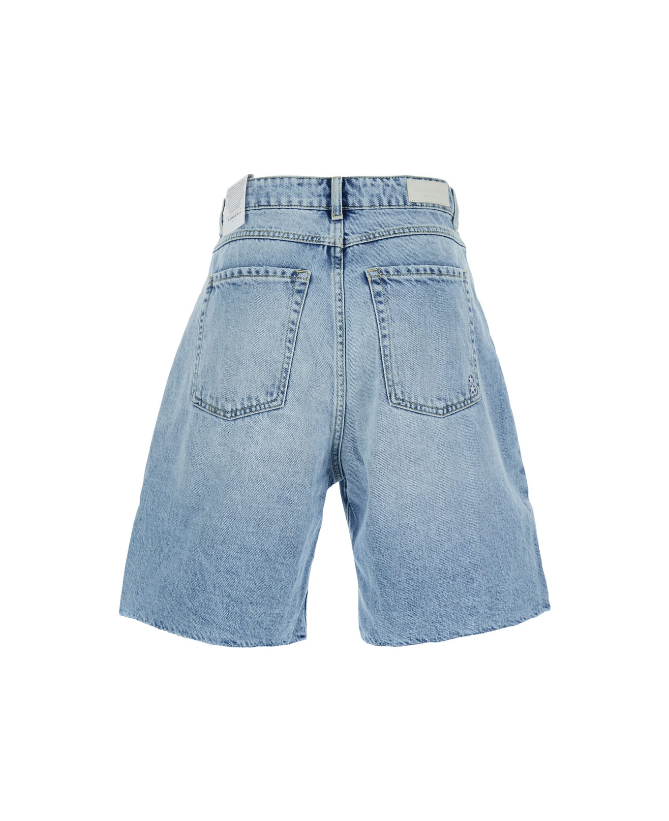 Icon Denim Blue Bermuda Pants With Logo Patch On The Rear In Denim Woman - Blu