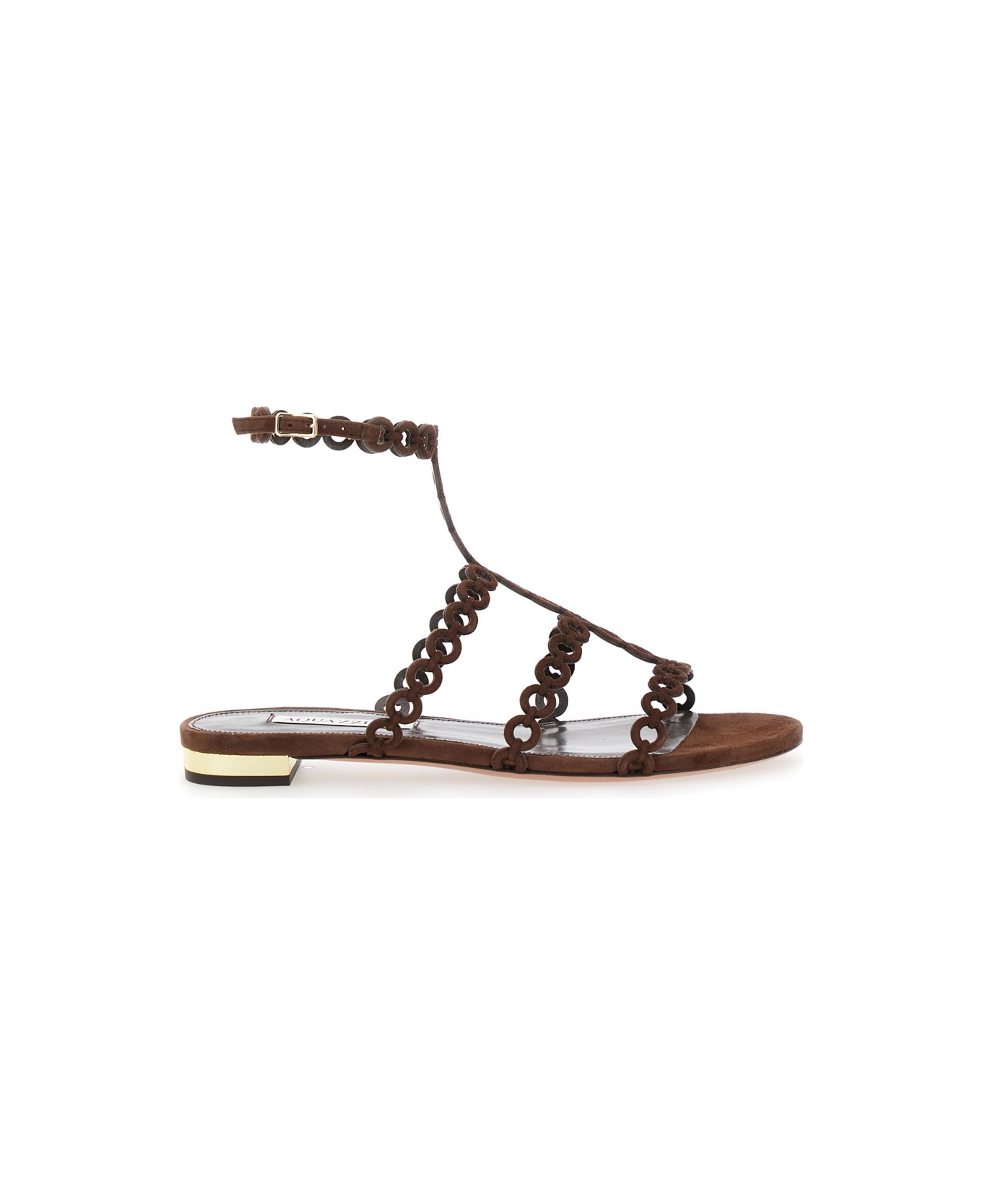 Aquazzura 
infinity Chain
 Brown Sandals With Adjustable Strap And Buckle In Suede Woman - Marrone フラットシューズ
