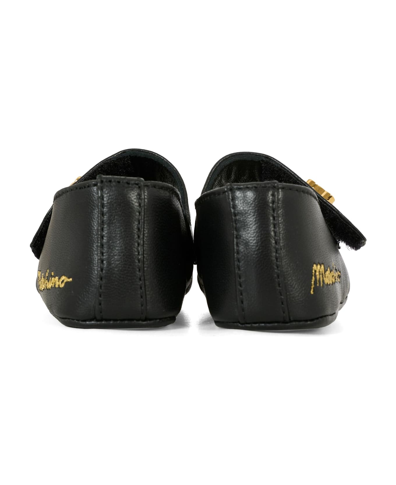 Moschino Black Ballet Flats For Baby Girl With Logo - Black