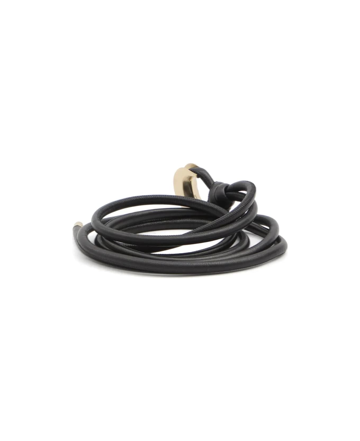 Golden Goose Belt New Tex Hook Tubolar Nappa Leather Body With Metal End Caps - Black