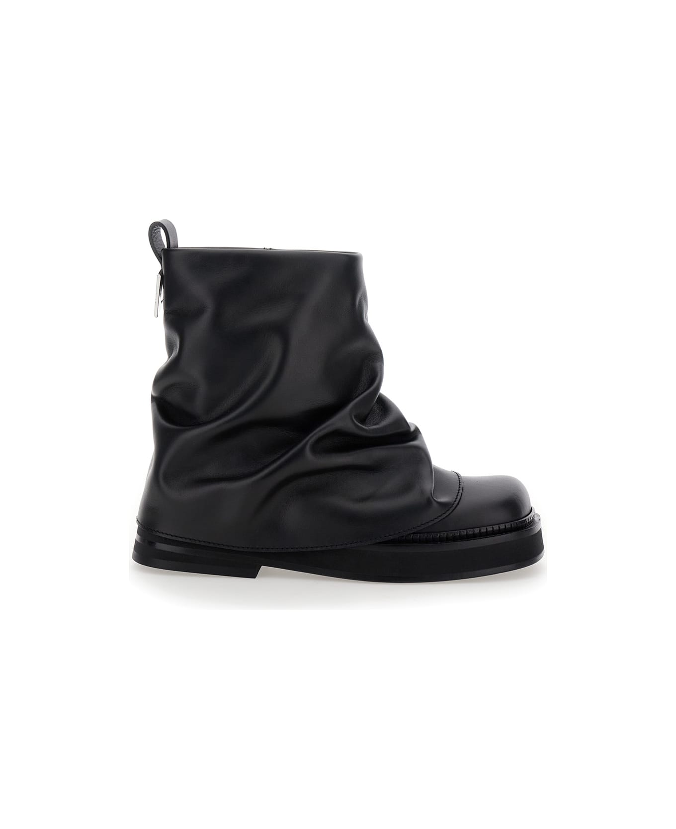 The Attico 'mini Robin' Black Ankle Boots With Logo Plaque On The Rear And Pull-tab At The Heel In Leather Woman - Black