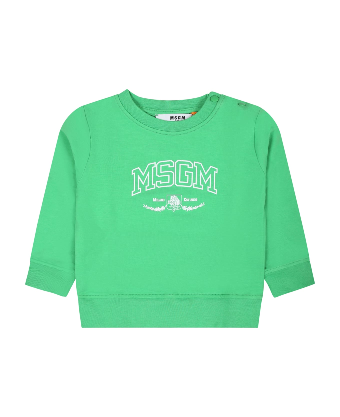 MSGM Green Sweatshirt For Baby Boy With Logo - Green ニットウェア＆スウェットシャツ