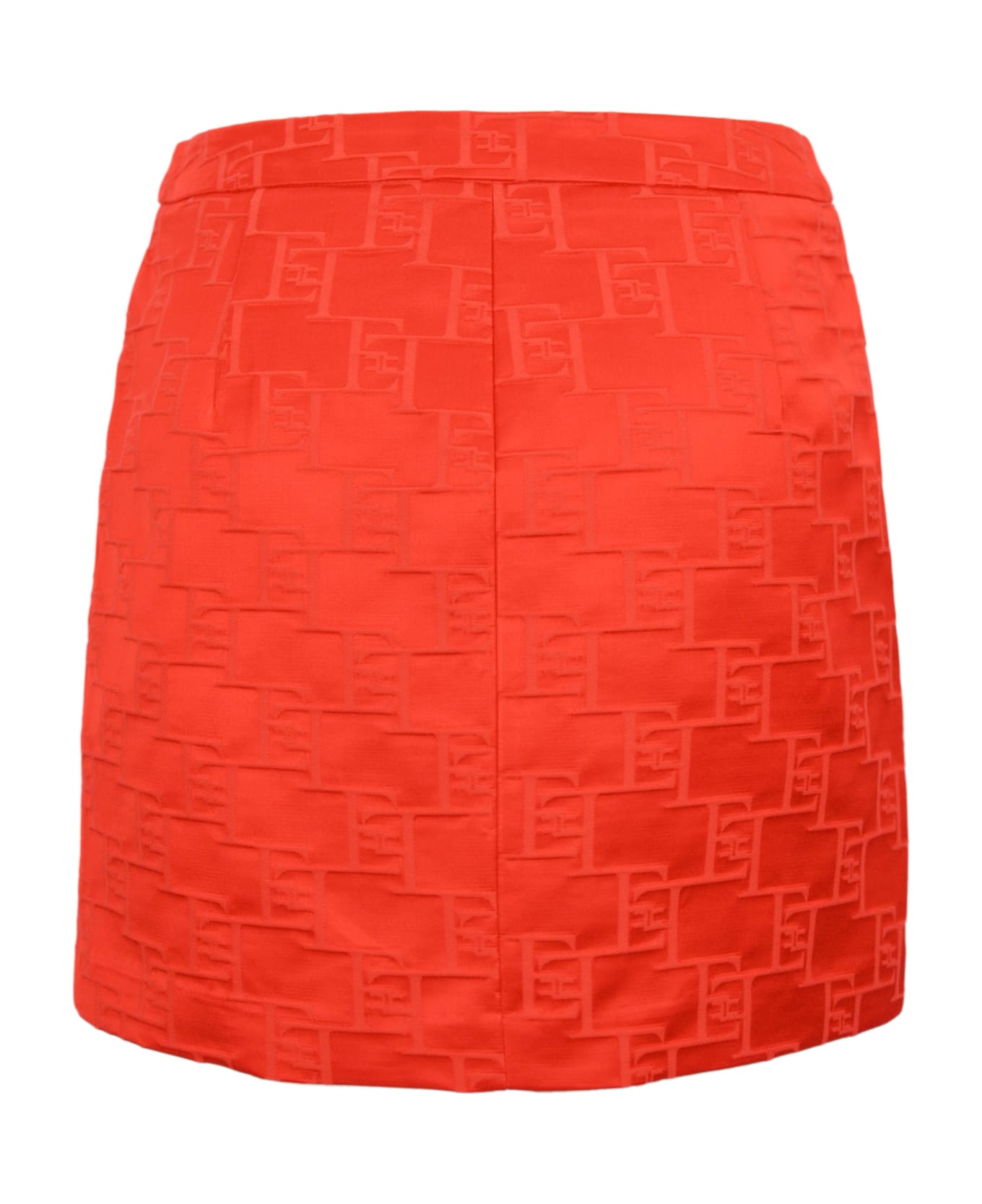 Elisabetta Franchi Satin Skirt With Logo - Corallo